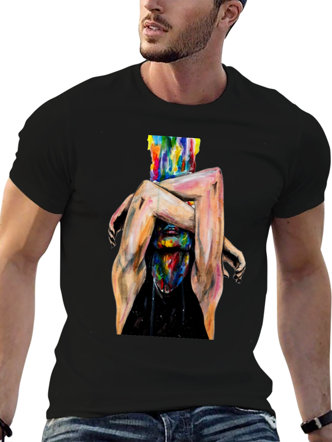 Abstract Art Graphic Print Black T-Shirt