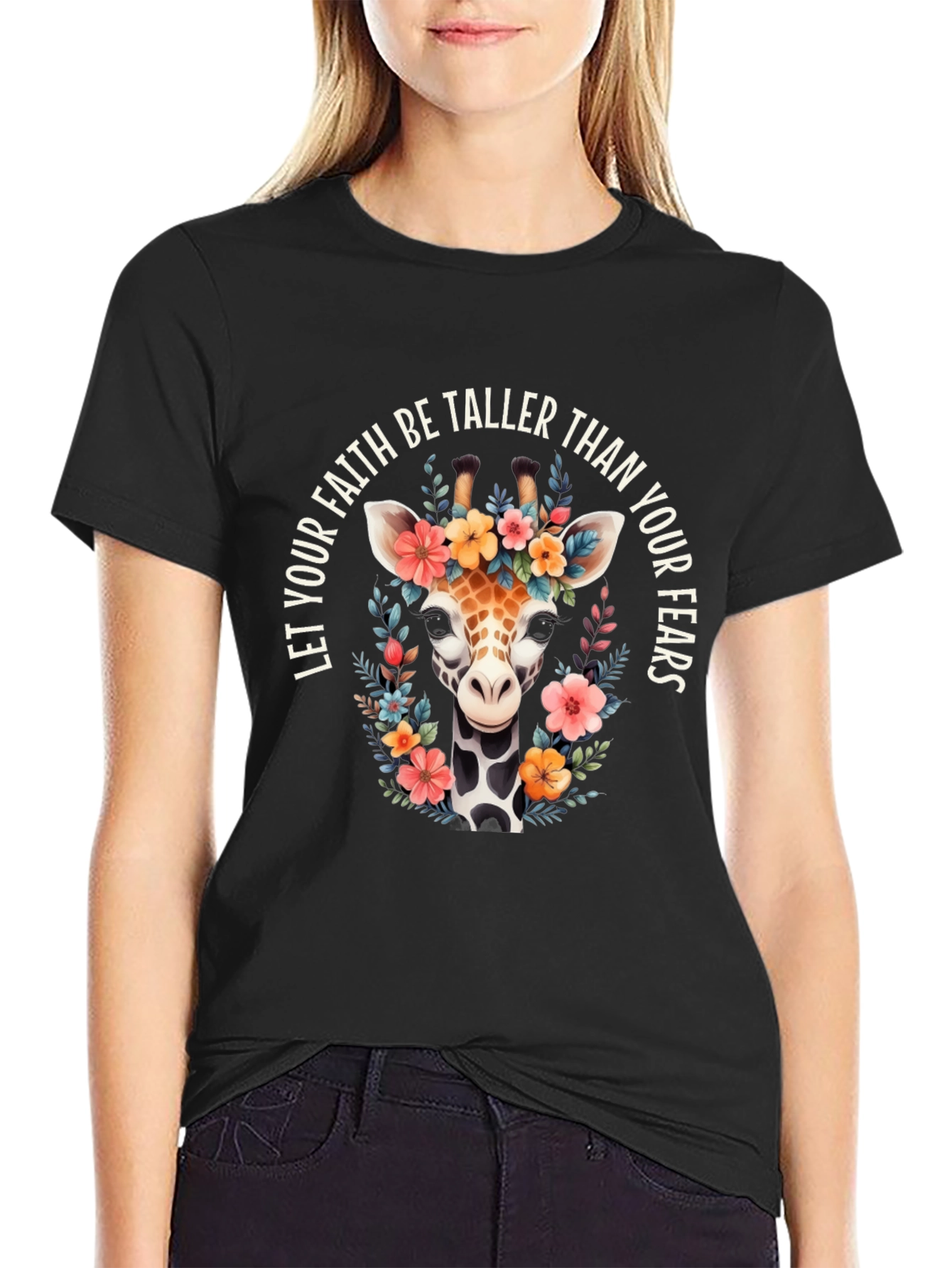 Floral Giraffe T-Shirt: Faith Over Fears