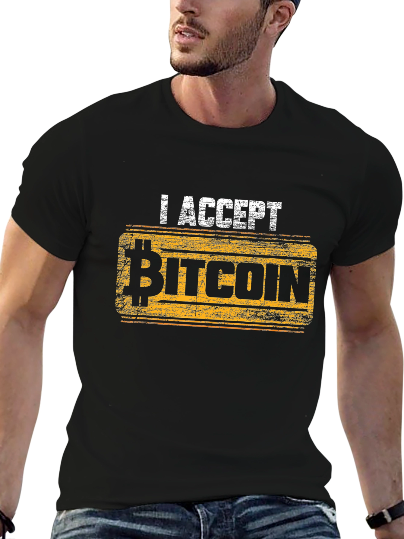 I Accept Bitcoin Black T-Shirt - Crypto Currency Fashion
