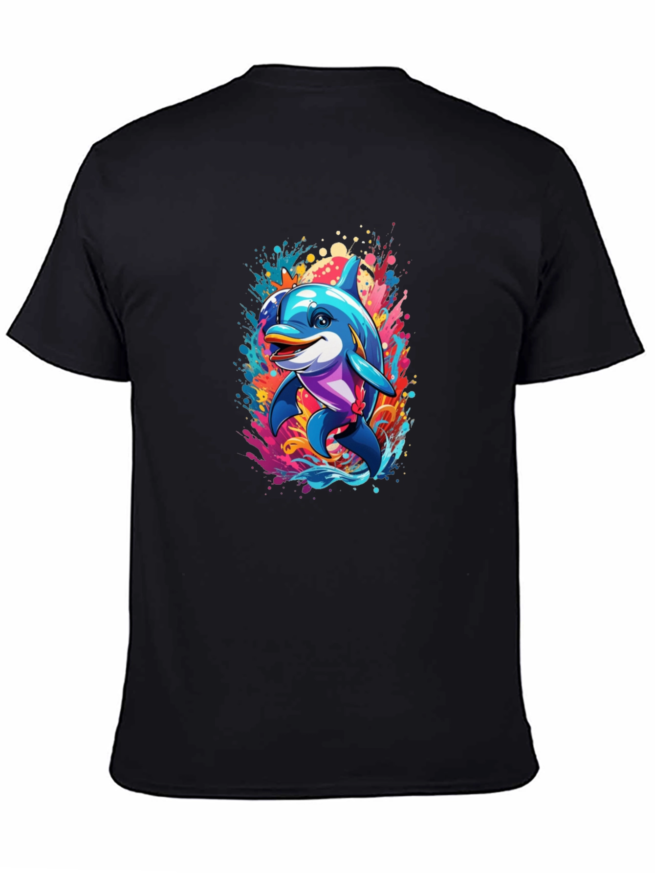 Dolphin Splash Black T-Shirt - Fun Graphic Tee