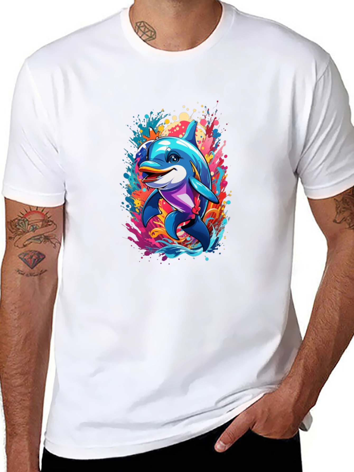 Dolphin Splash Black T-Shirt - Fun Graphic Tee