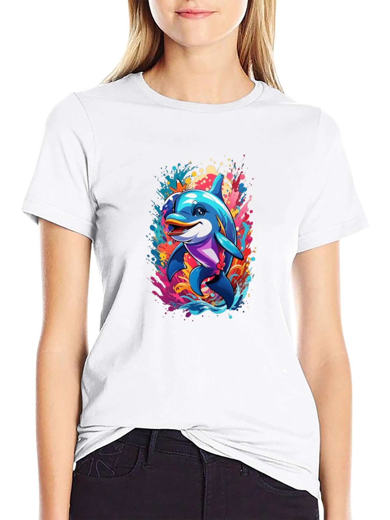 Dolphin Splash Black T-Shirt - Fun Graphic Tee