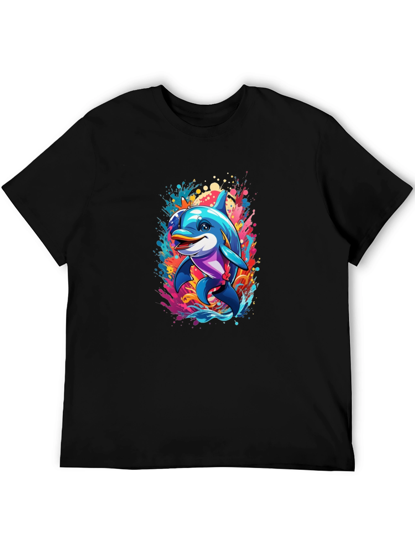 Dolphin Splash Black T-Shirt - Fun Graphic Tee