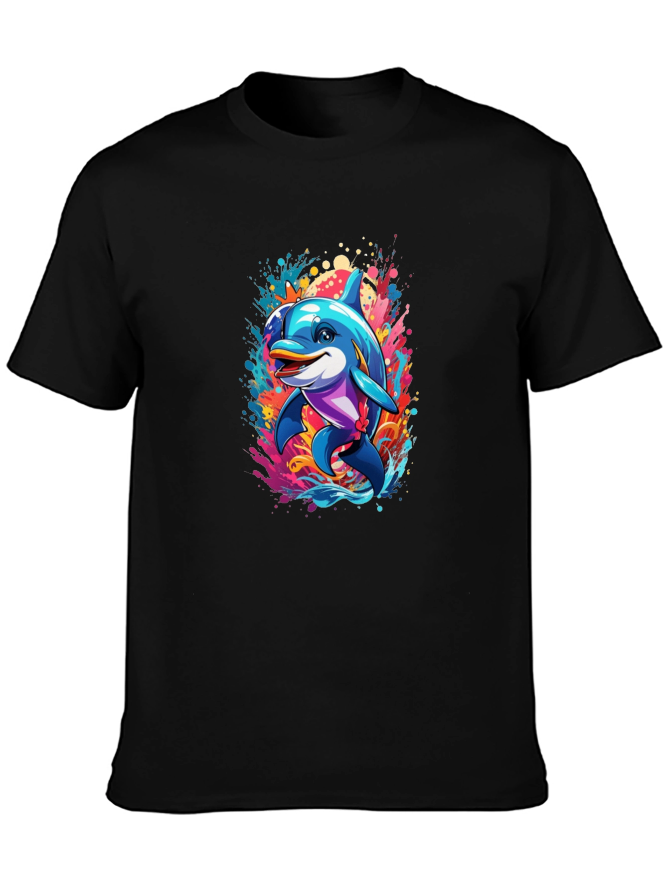 Dolphin Splash Black T-Shirt - Fun Graphic Tee
