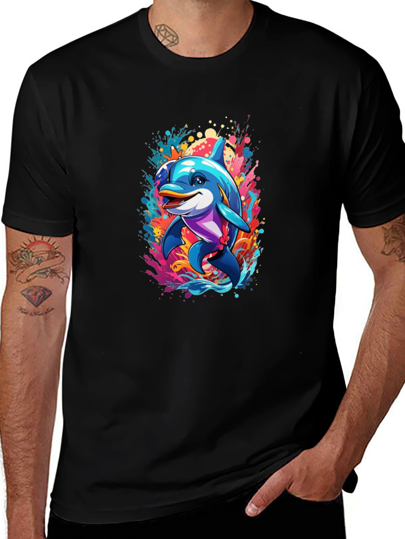 Dolphin Splash Black T-Shirt - Fun Graphic Tee