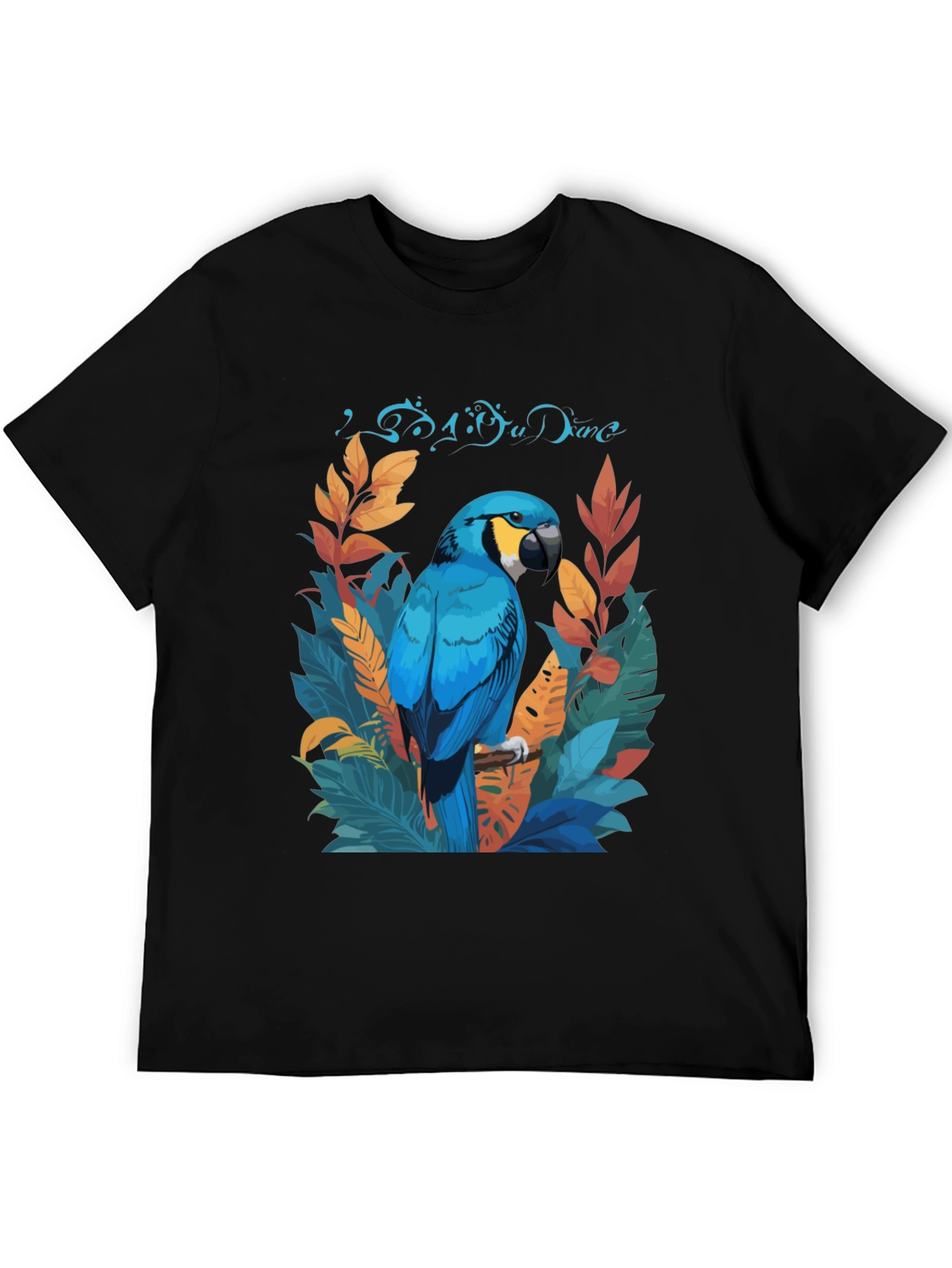 Tropical Parrot Graphic Tee - Black Casual T-Shirt