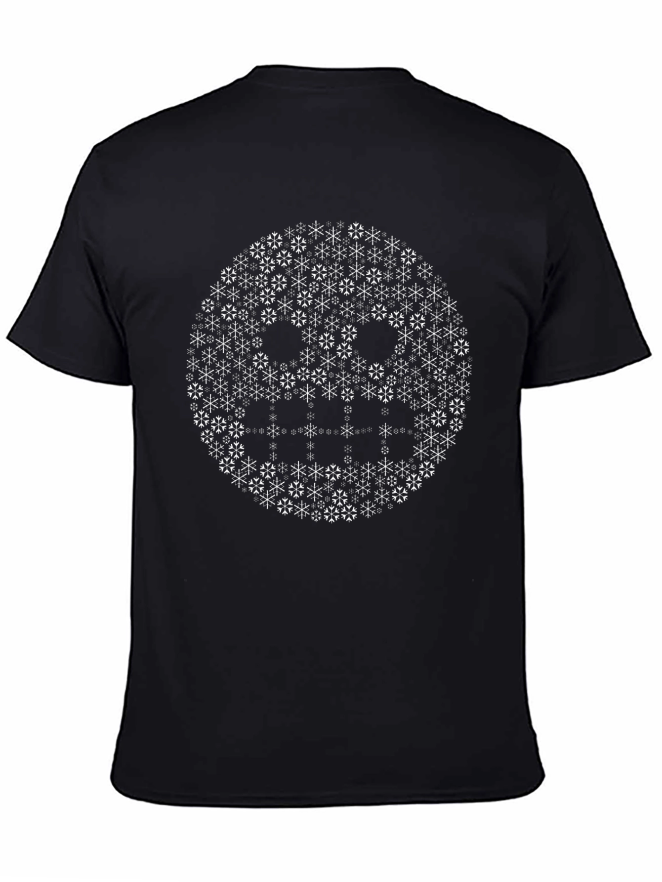 Smiley Face Snowflake Pattern Black T-Shirt