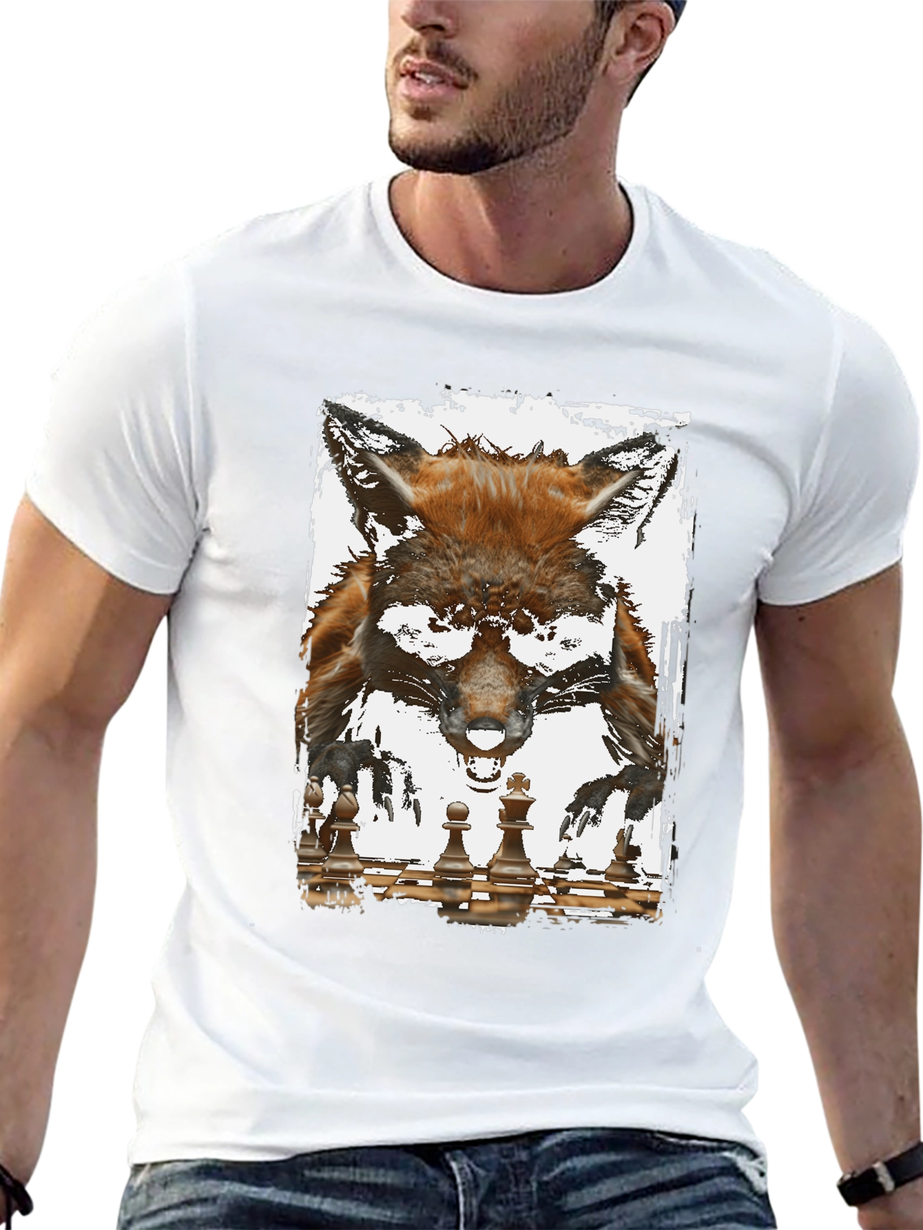 Fox and Chess Graphic Tee - Unique Animal Design