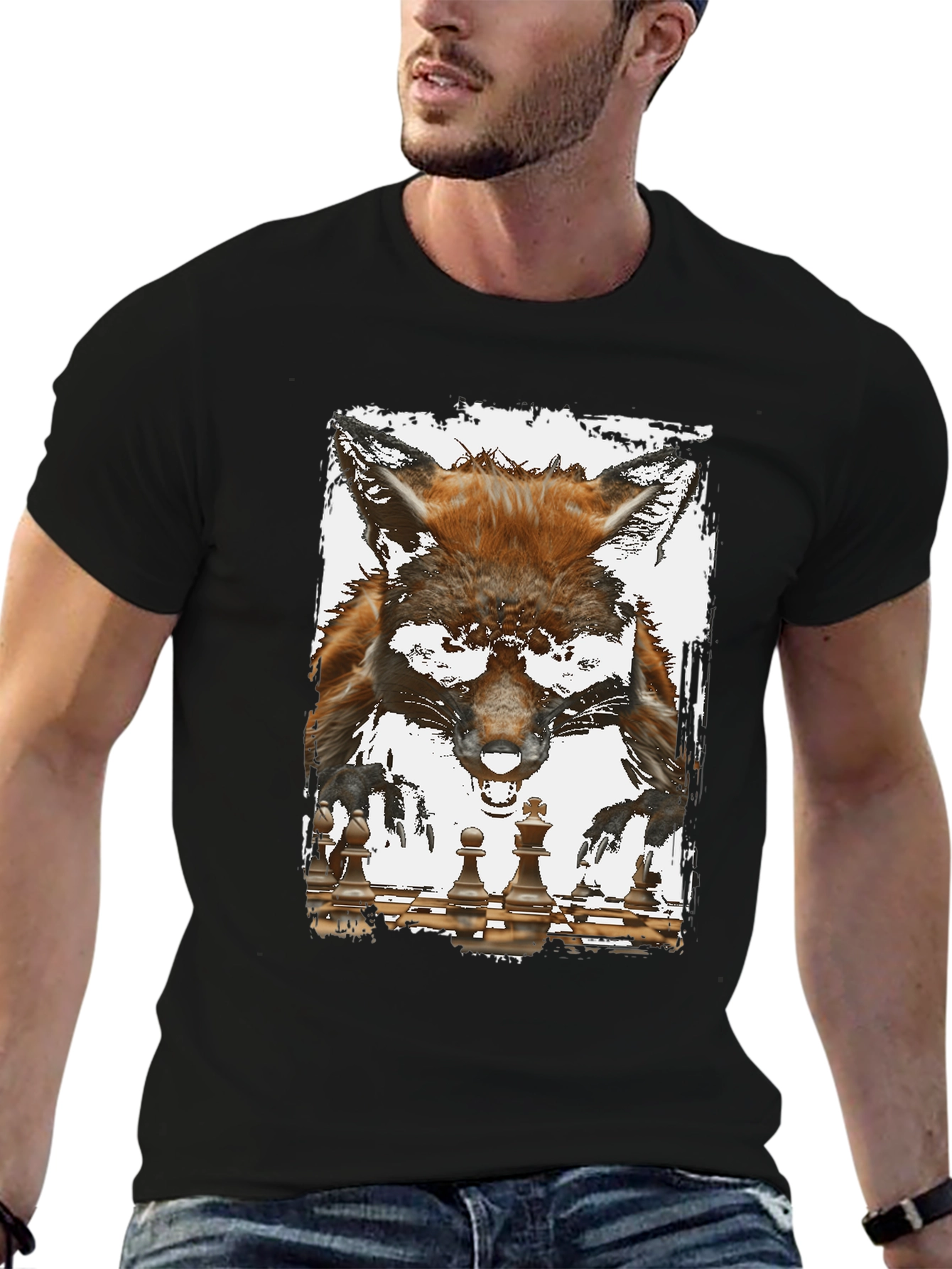 Fox and Chess Graphic Tee - Unique Animal Design