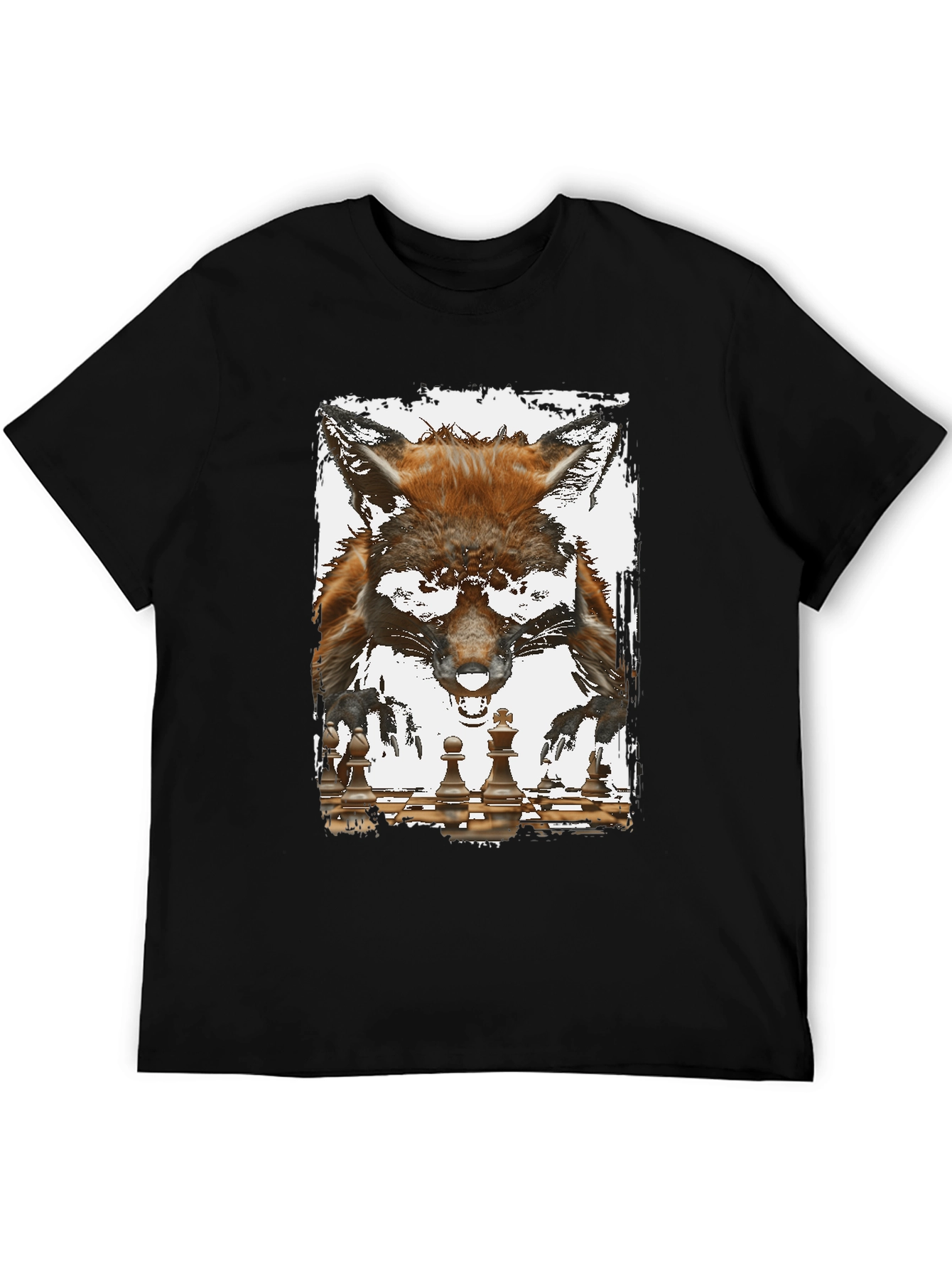 Fox and Chess Graphic Tee - Unique Animal Design