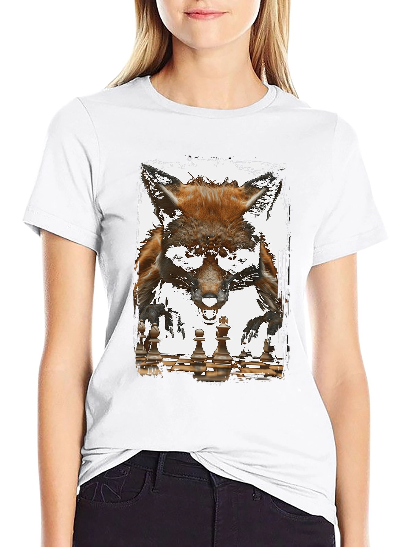 Fox and Chess Graphic Tee - Unique Animal Design