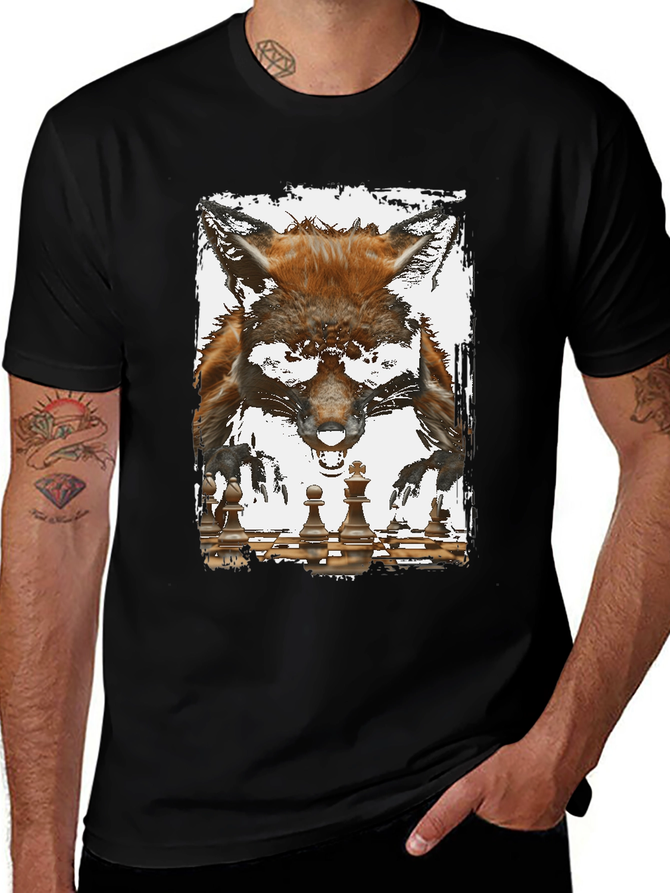 Fox and Chess Graphic Tee - Unique Animal Design