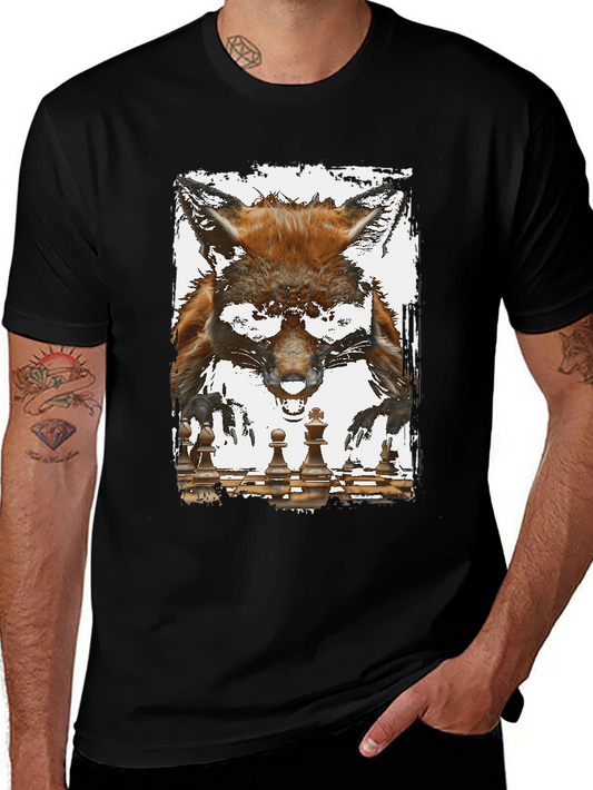 Fox and Chess Graphic Tee - Unique Animal Design