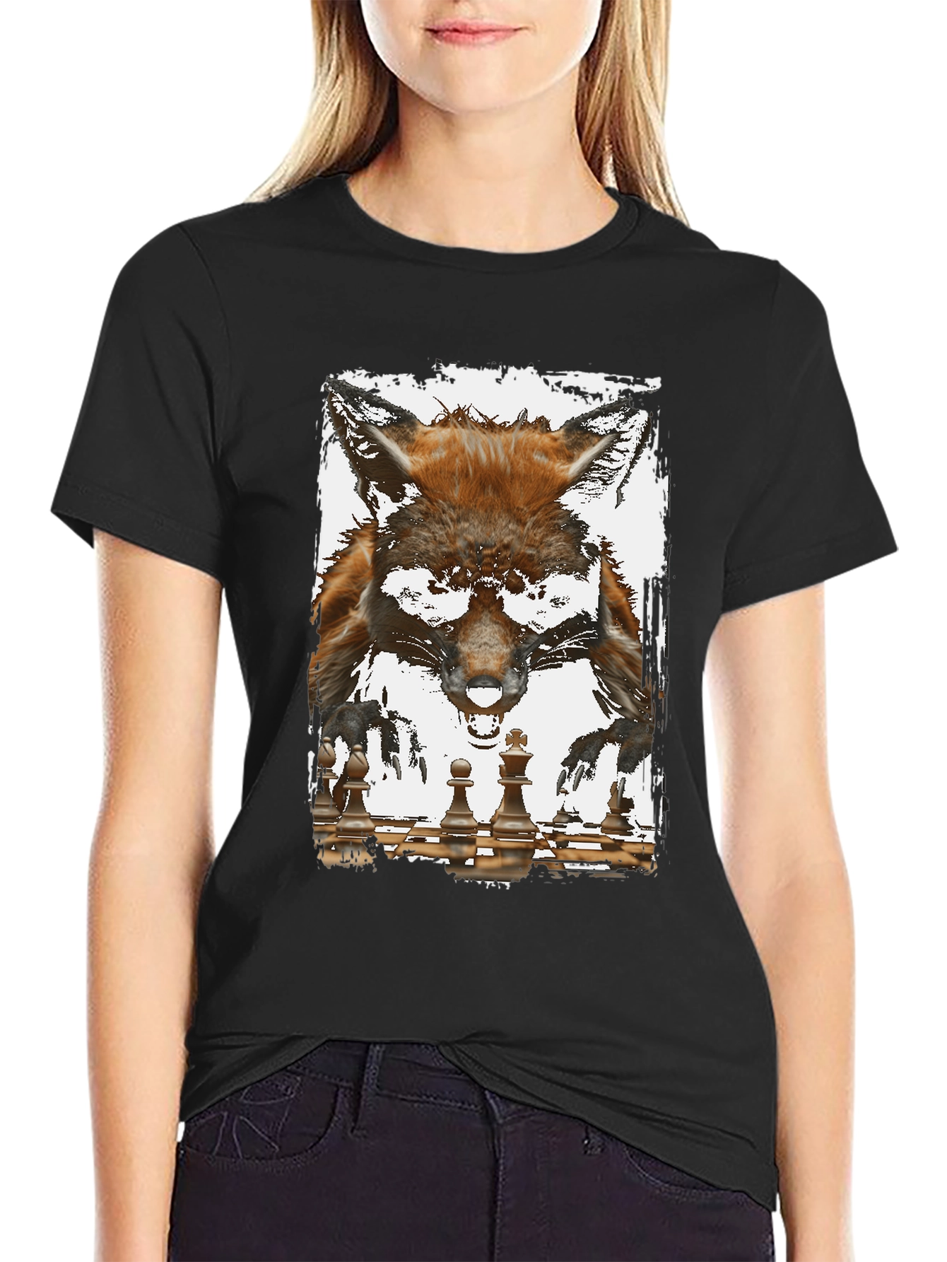 Fox and Chess Graphic Tee - Unique Animal Design