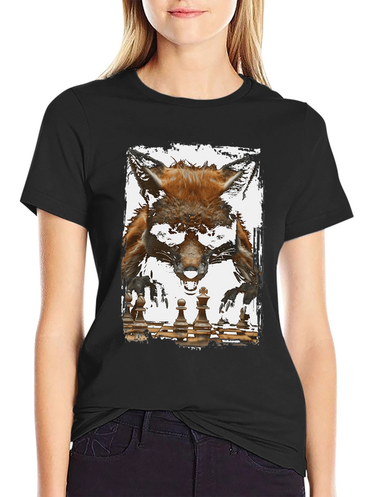 Fox and Chess Graphic Tee - Unique Animal Design