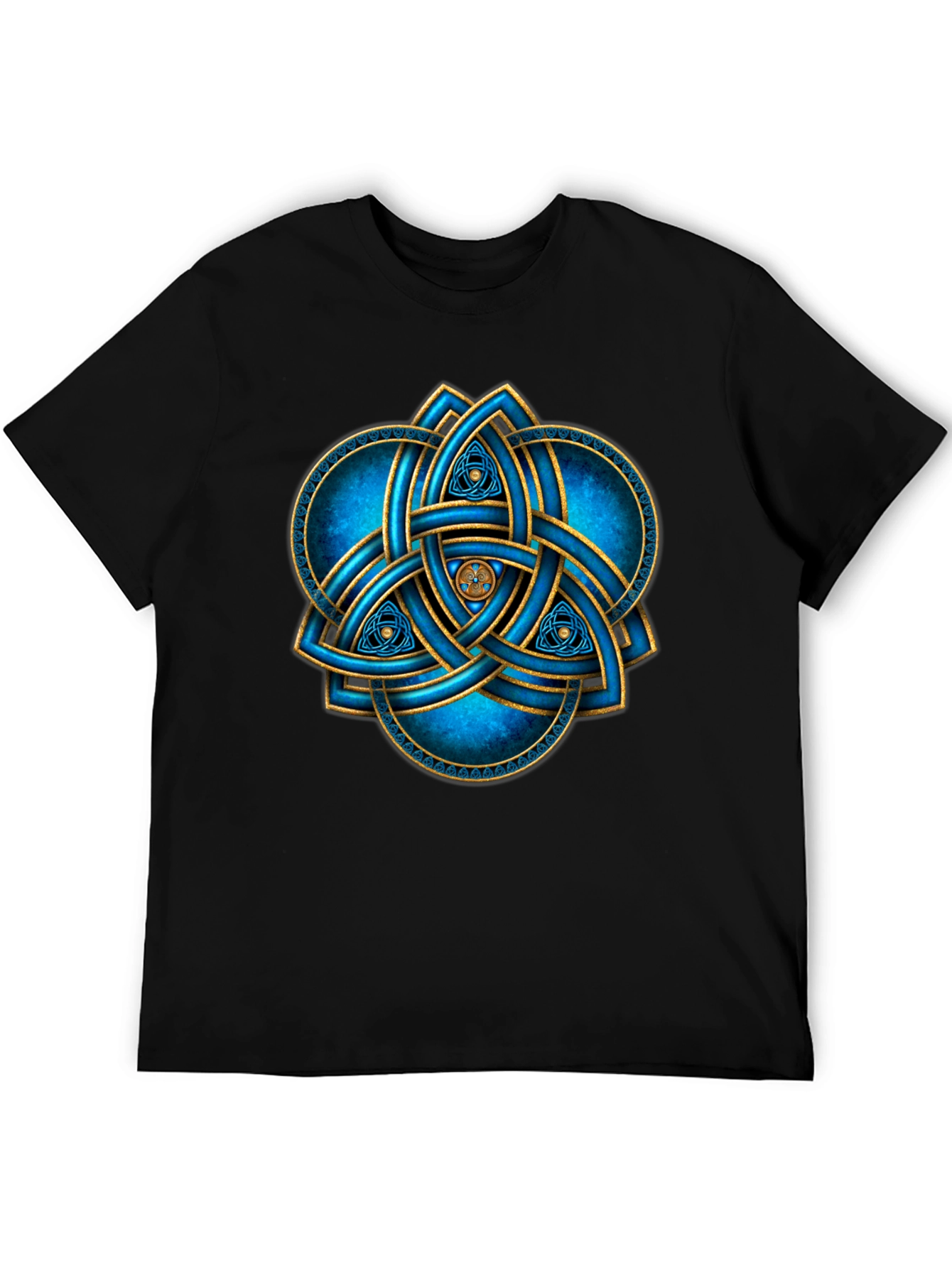 Celtic Knot T-Shirt: Blue & Gold Trinity Design