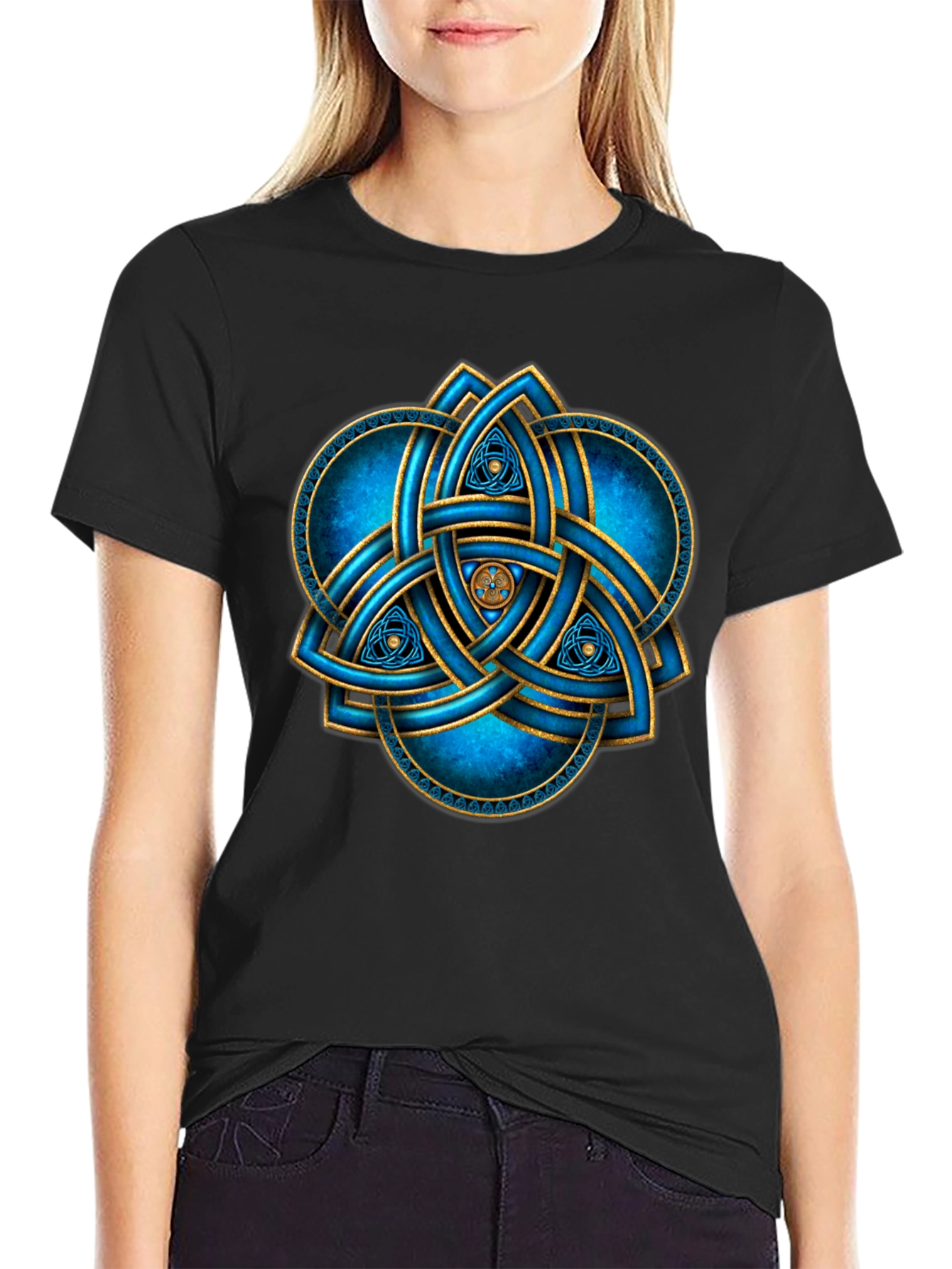 Celtic Knot T-Shirt: Blue & Gold Trinity Design