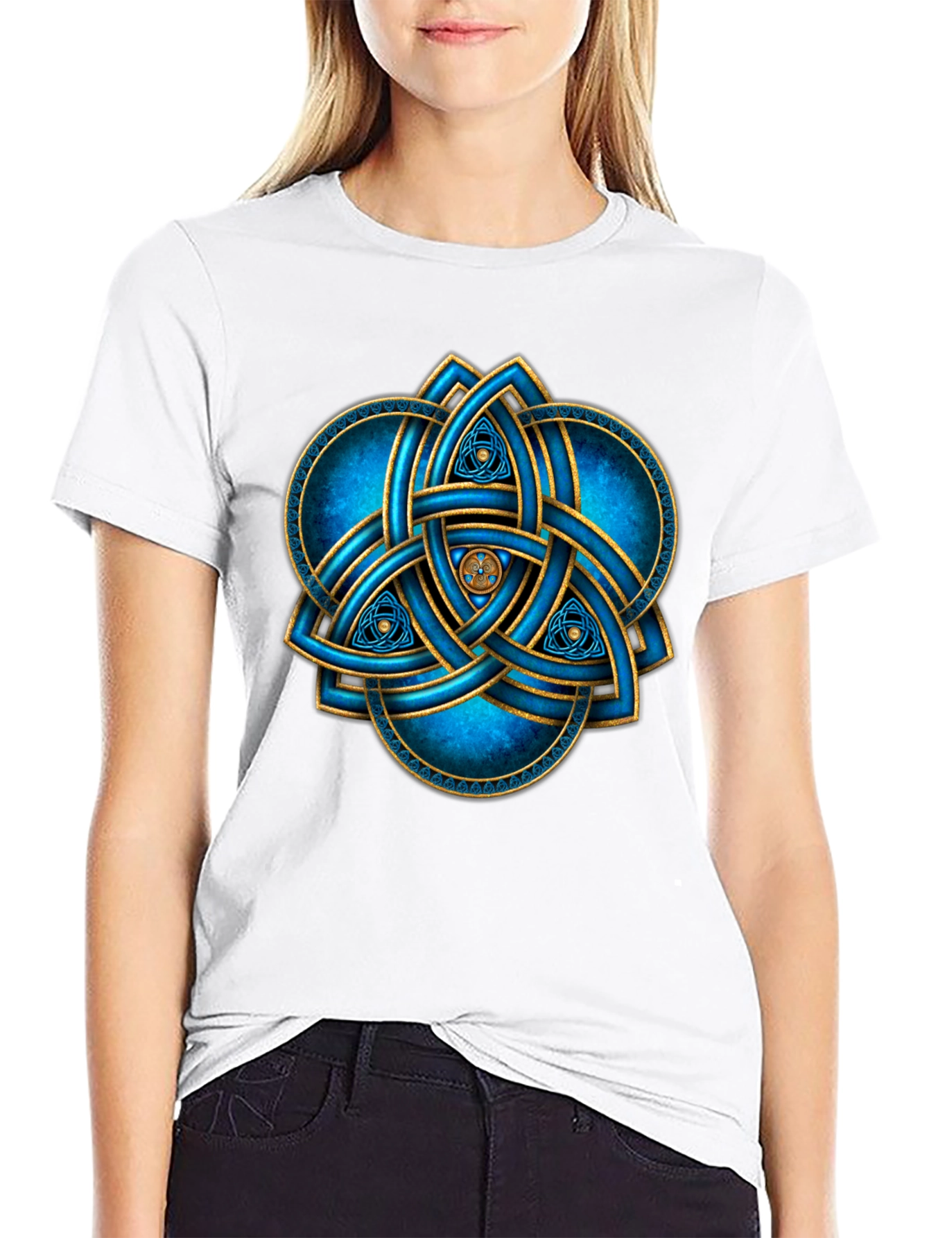 Celtic Knot T-Shirt: Blue & Gold Trinity Design
