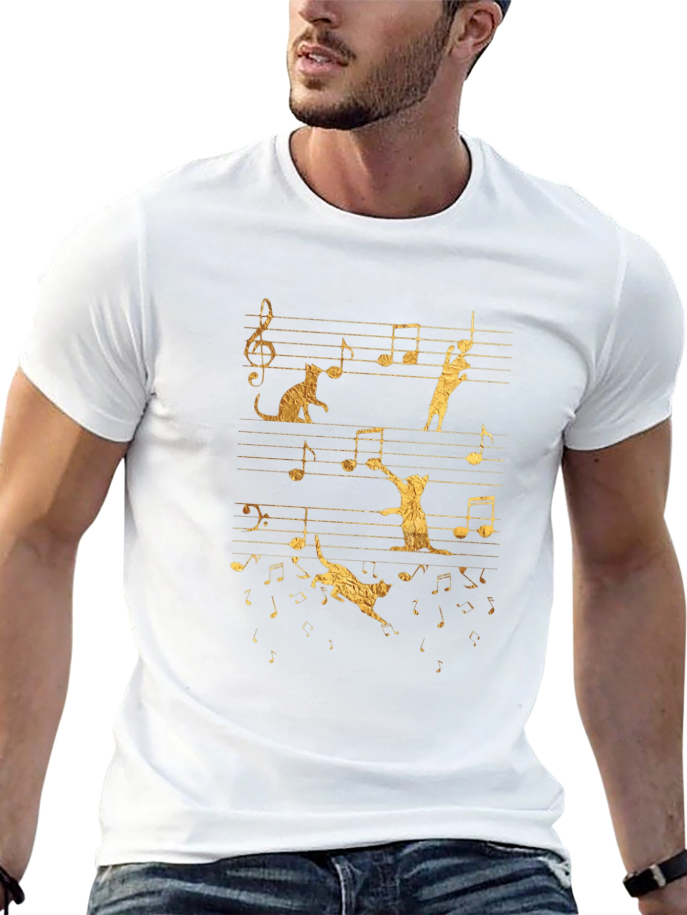 Cat Music Notes T-Shirt - Unique Design!