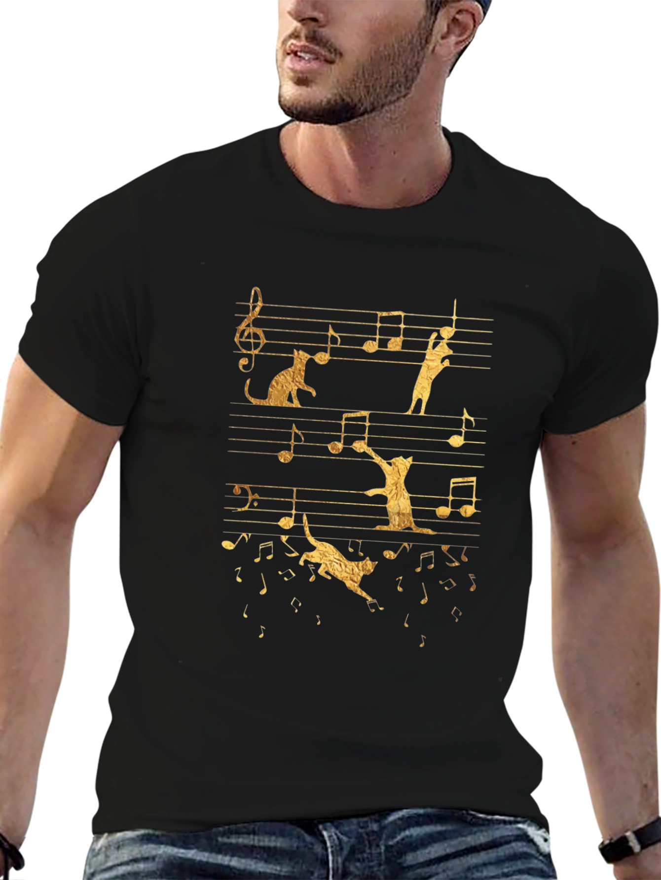 Cat Music Notes T-Shirt - Unique Design!