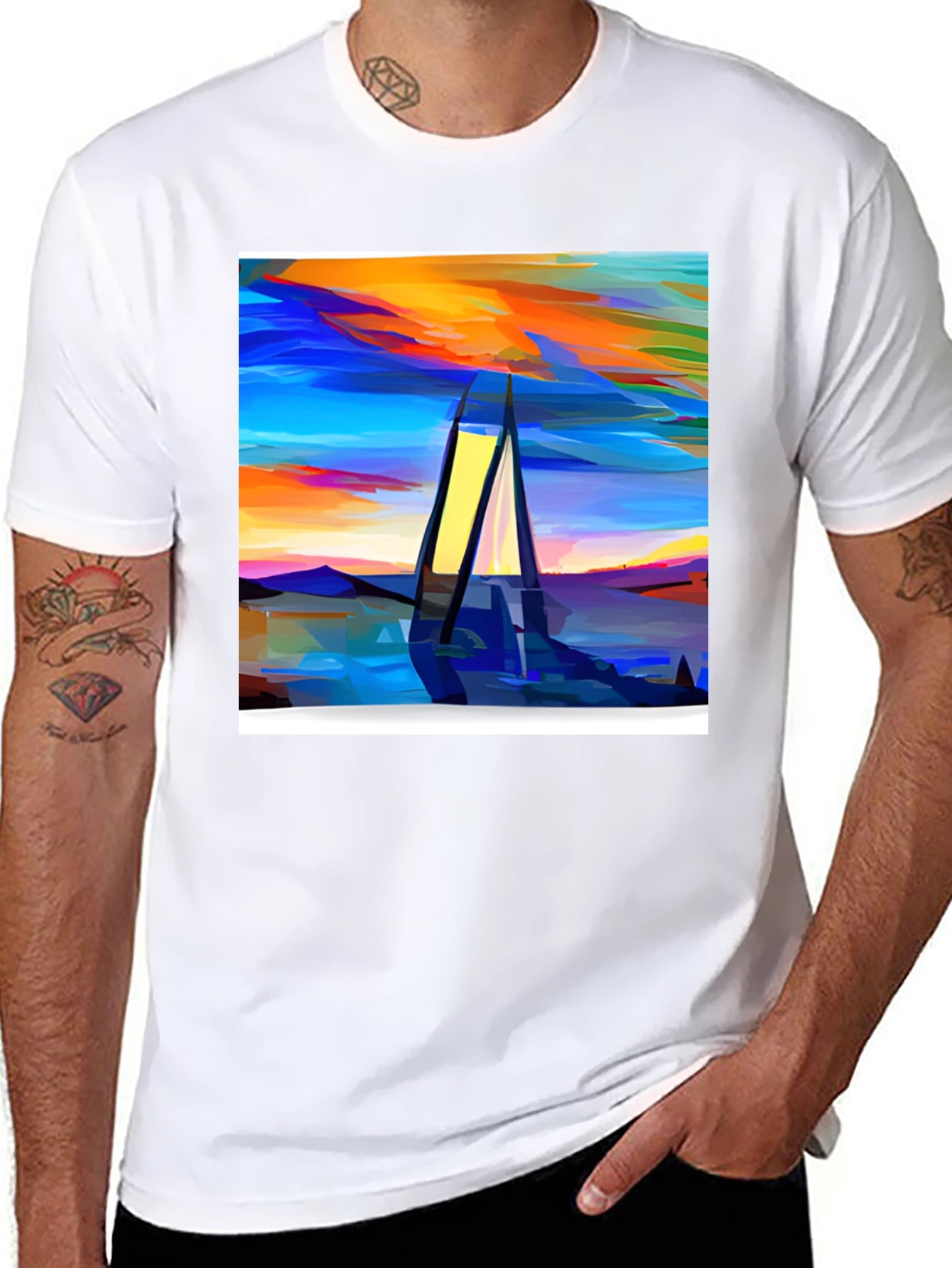 Abstract Sailboat Graphic Tee - Modern Art Shirt