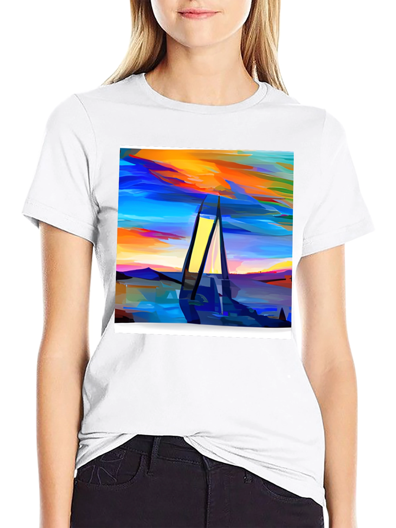 Abstract Sailboat Graphic Tee - Modern Art Shirt