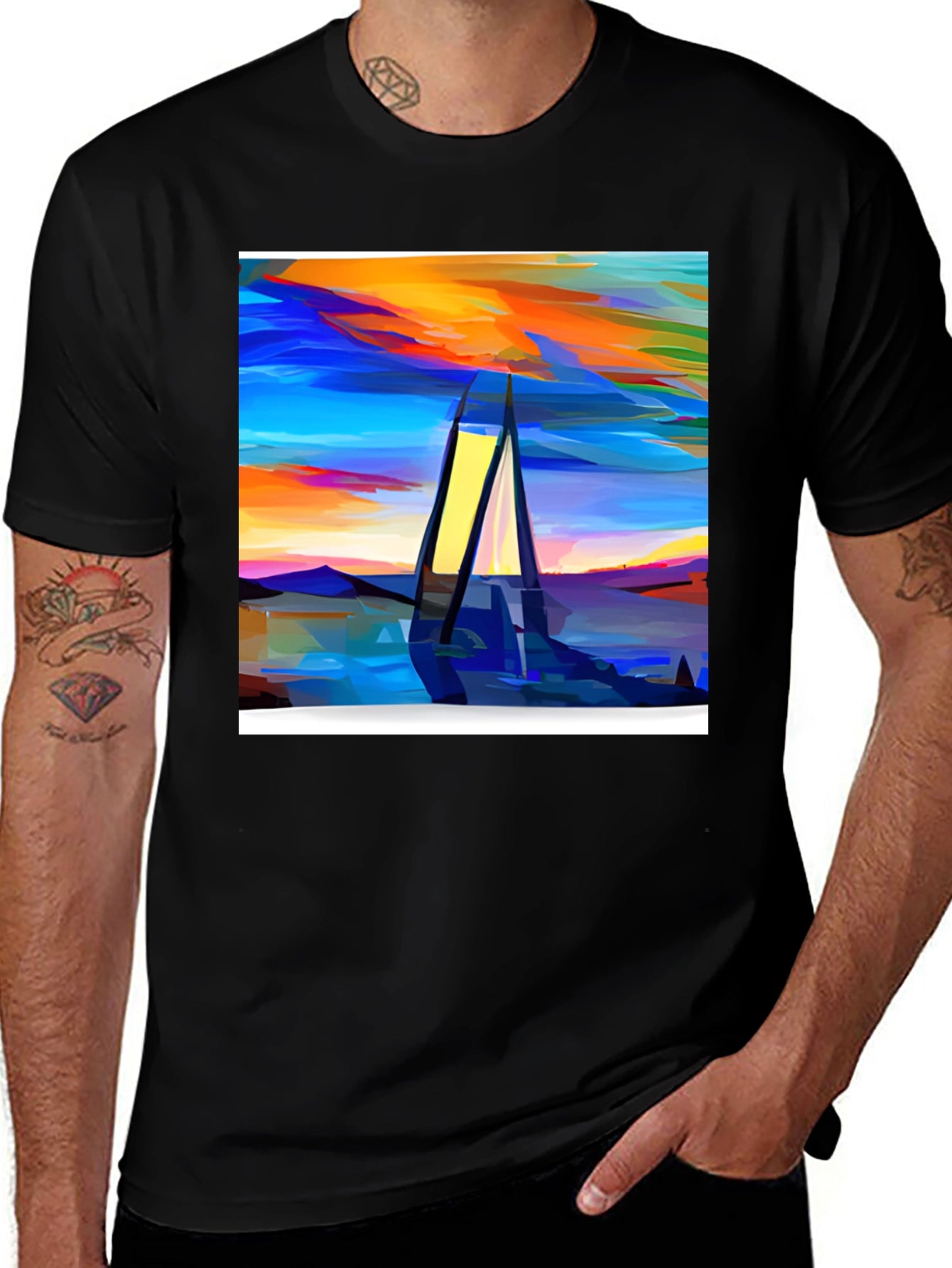 Abstract Sailboat Graphic Tee - Modern Art Shirt