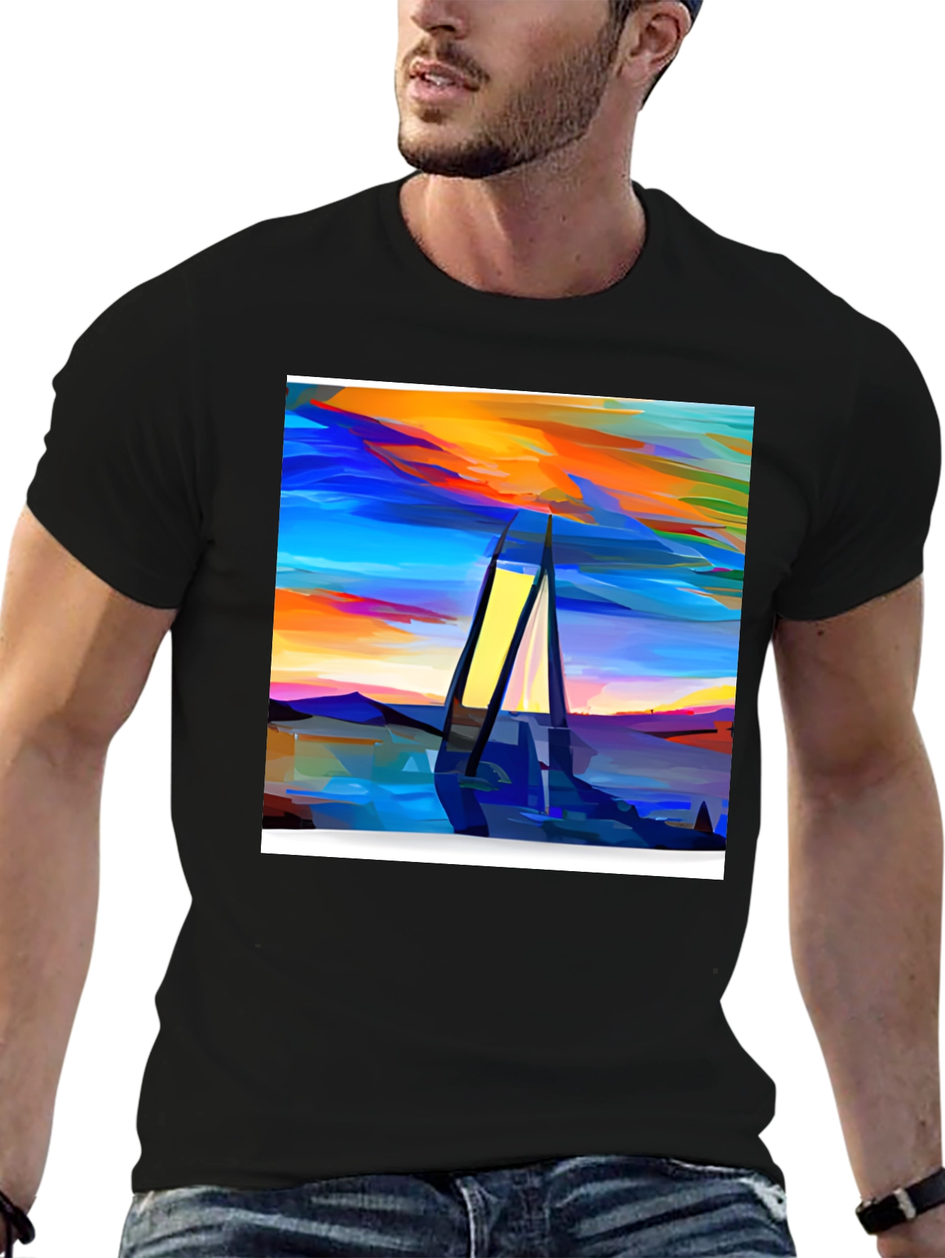 Abstract Sailboat Graphic Tee - Modern Art Shirt
