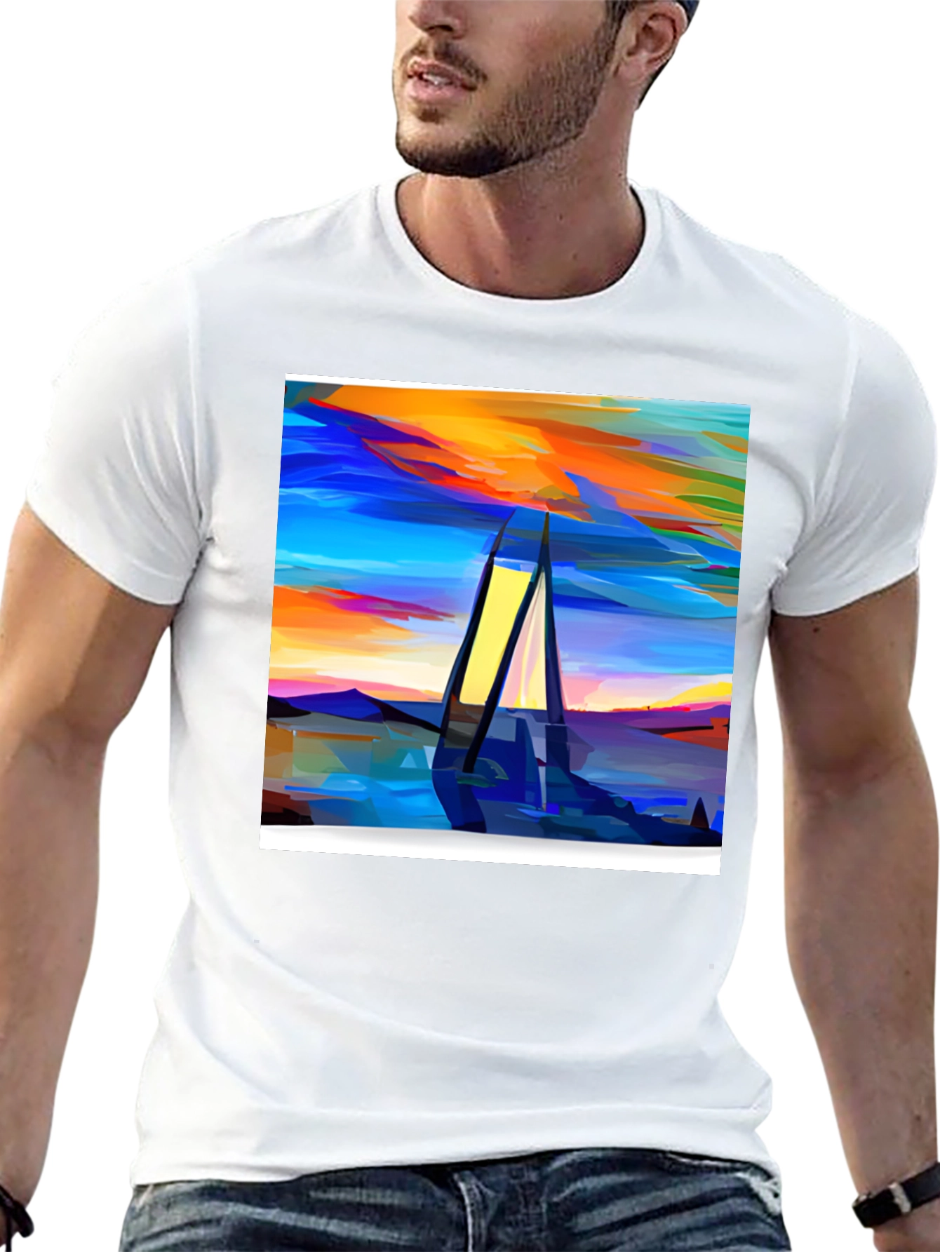 Abstract Sailboat Graphic Tee - Modern Art Shirt