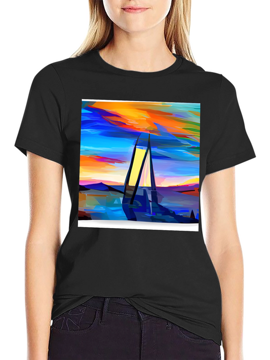 Abstract Sailboat Graphic Tee - Modern Art Shirt
