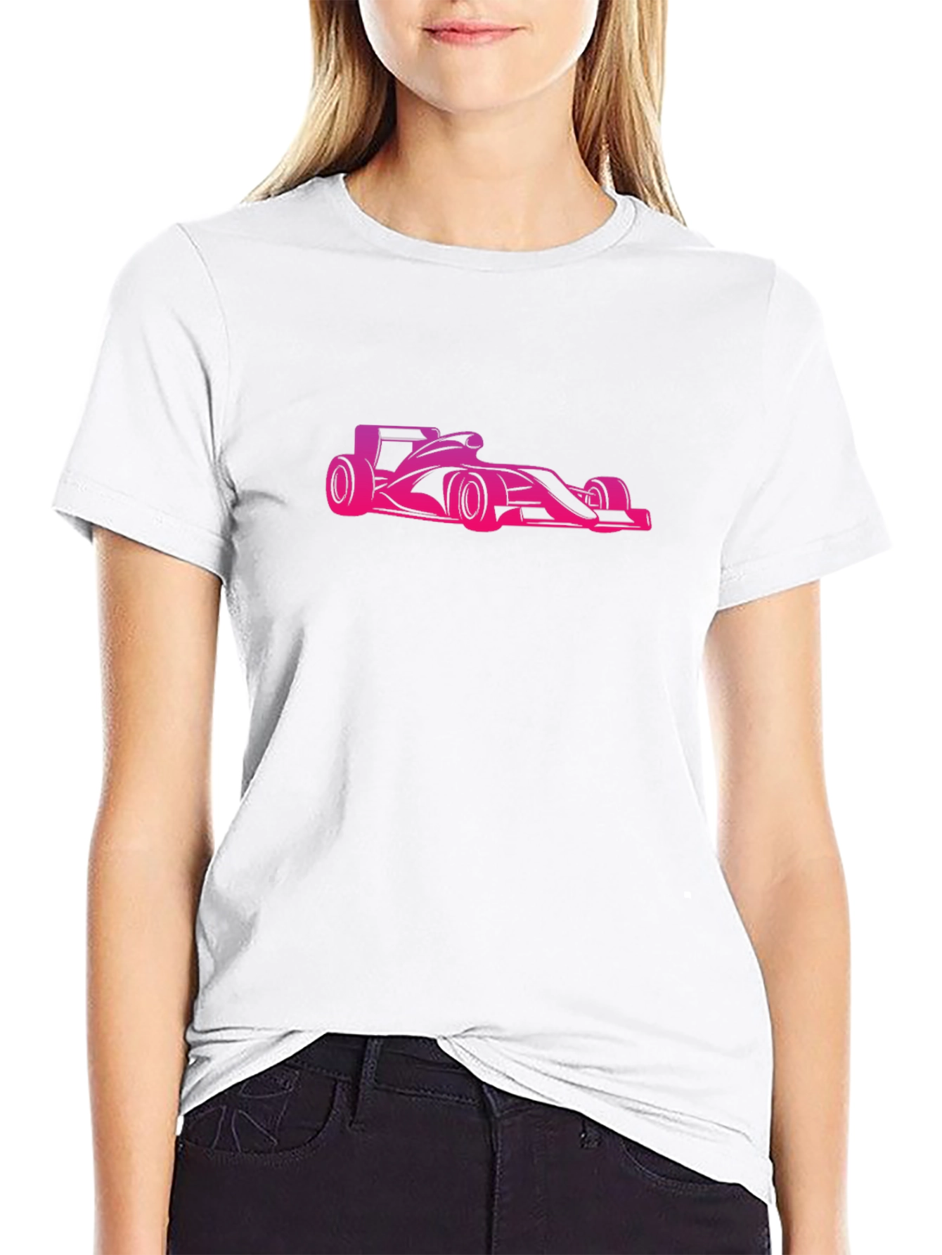 Pink Race Car Graphic Black Tee