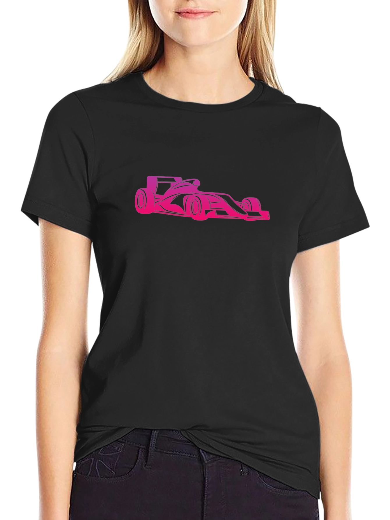 Pink Race Car Graphic Black Tee