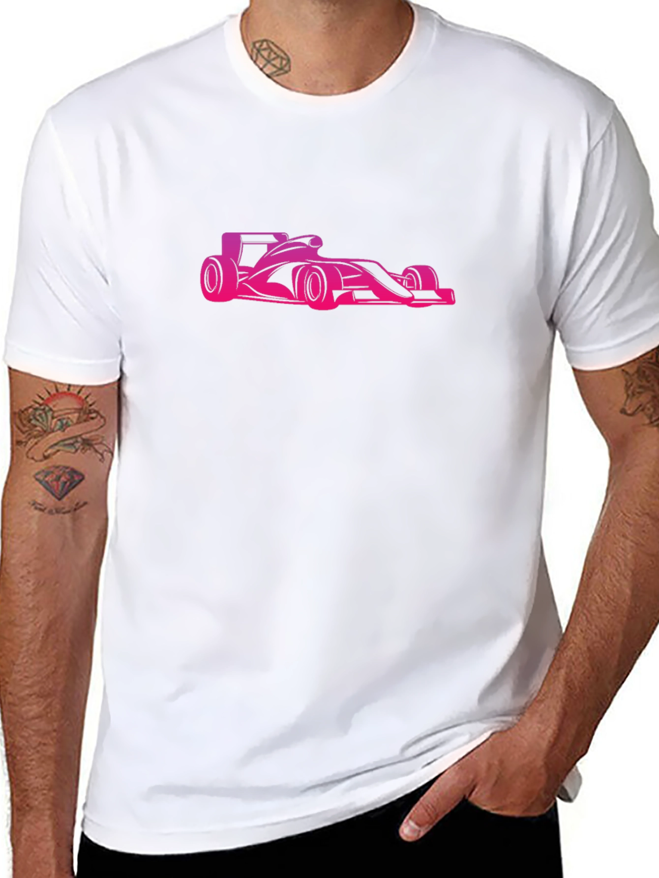 Pink Race Car Graphic Black Tee