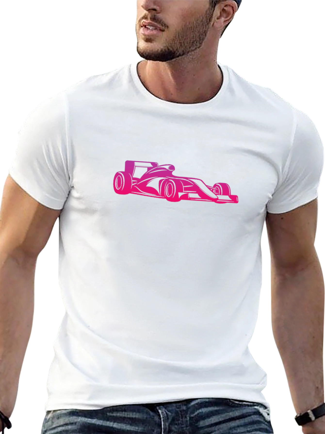 Pink Race Car Graphic Black Tee