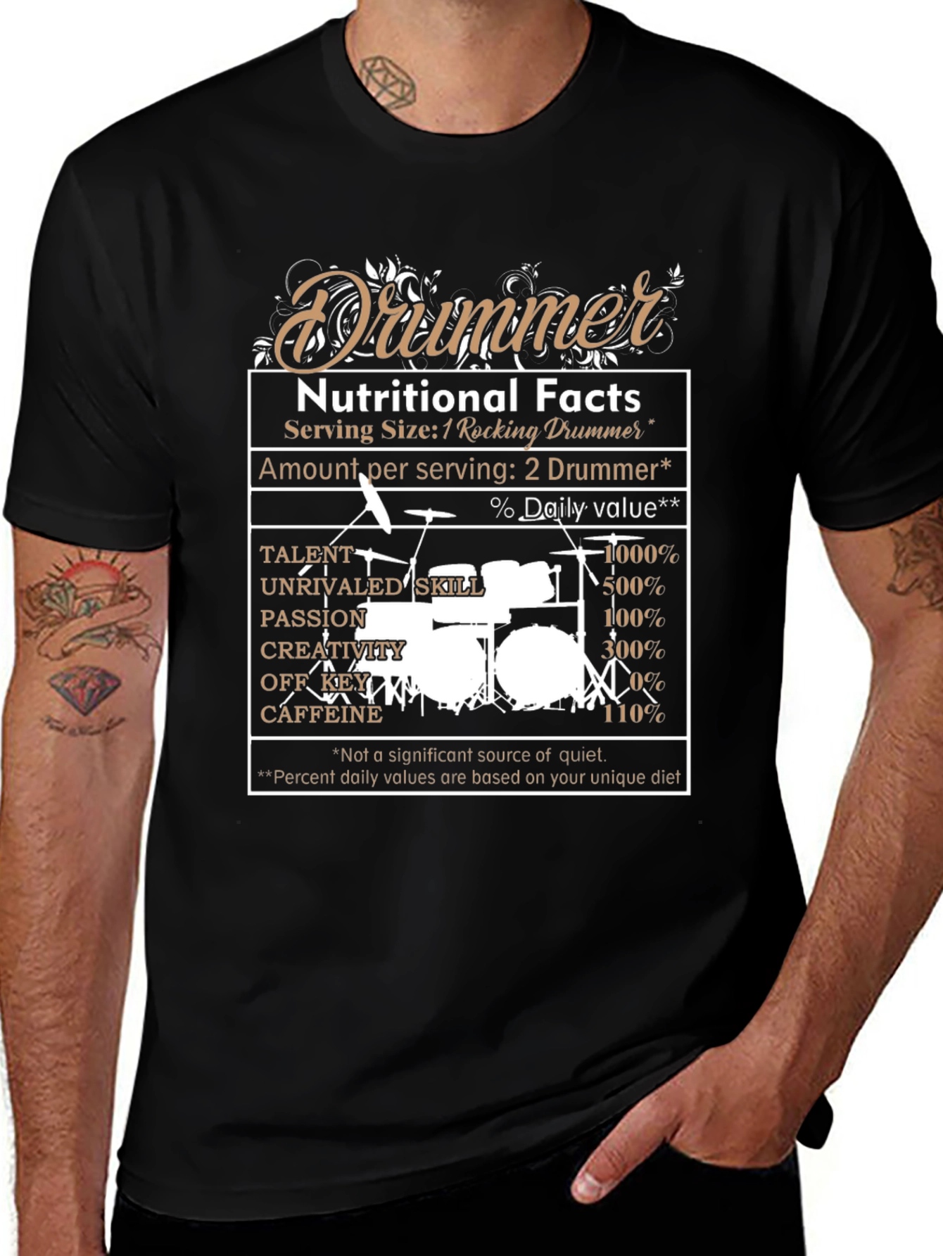 Drummer Nutritional Facts Graphic Tee