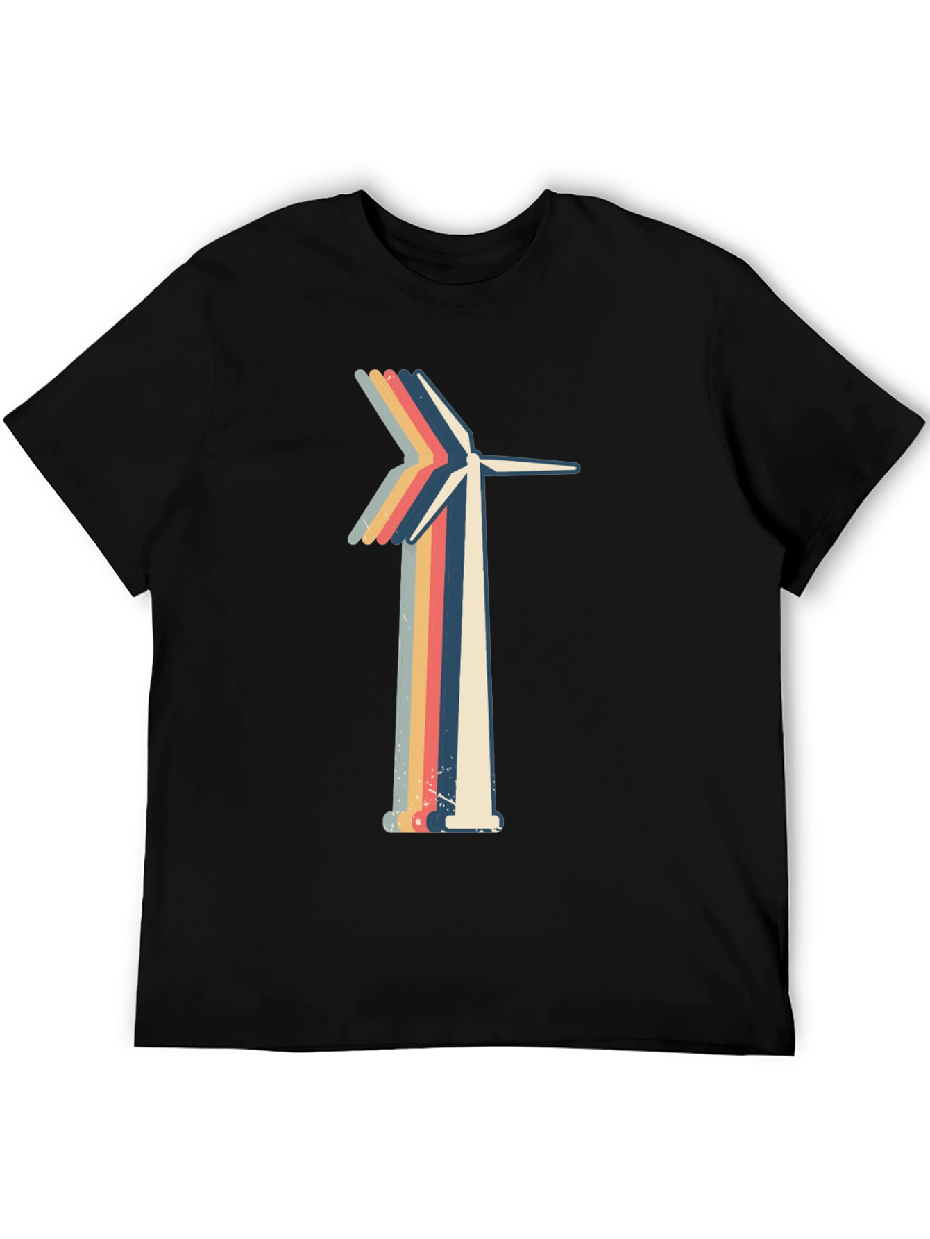 Retro Wind Turbine Graphic Tee - Black