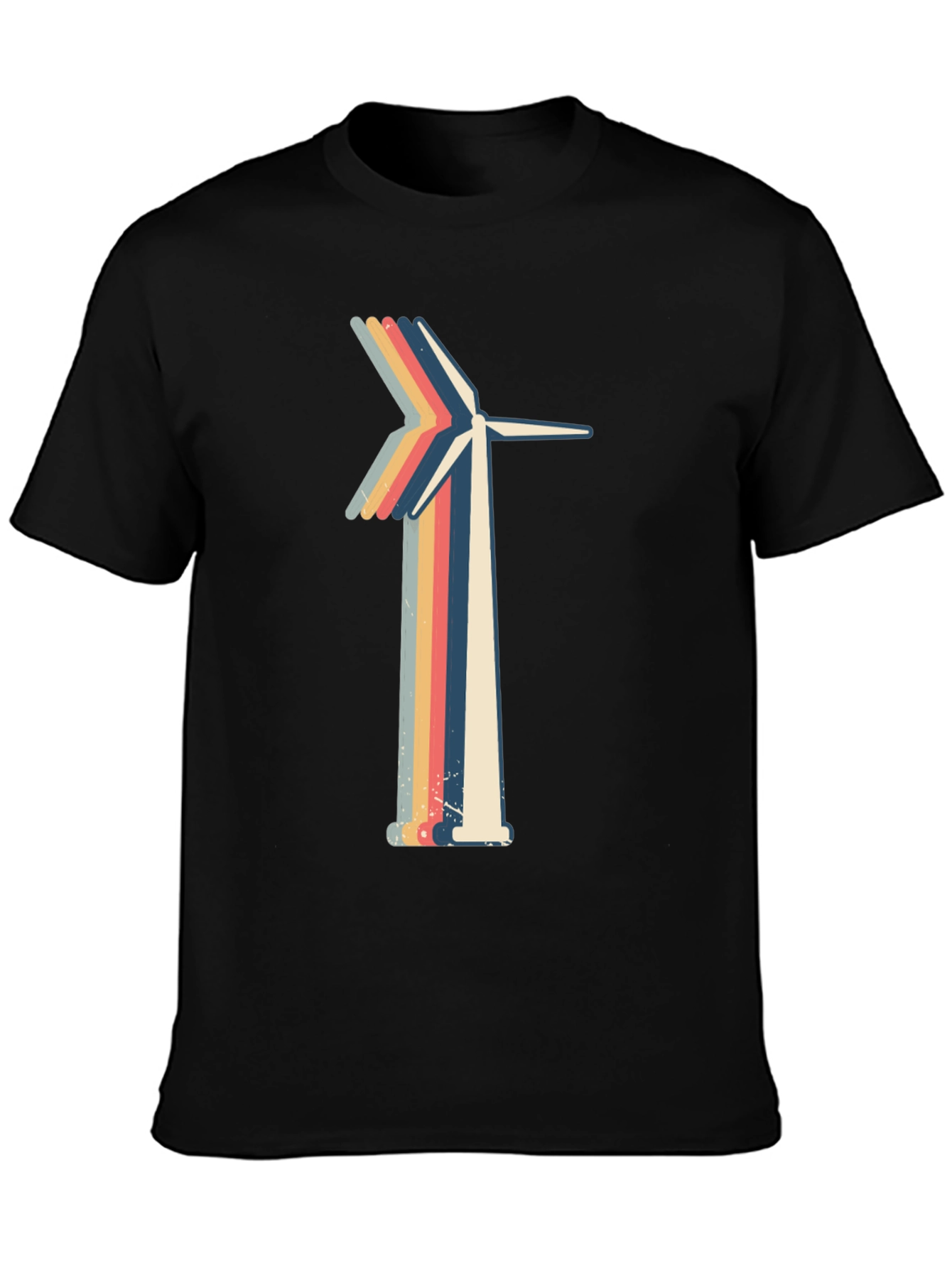 Retro Wind Turbine Graphic Tee - Black