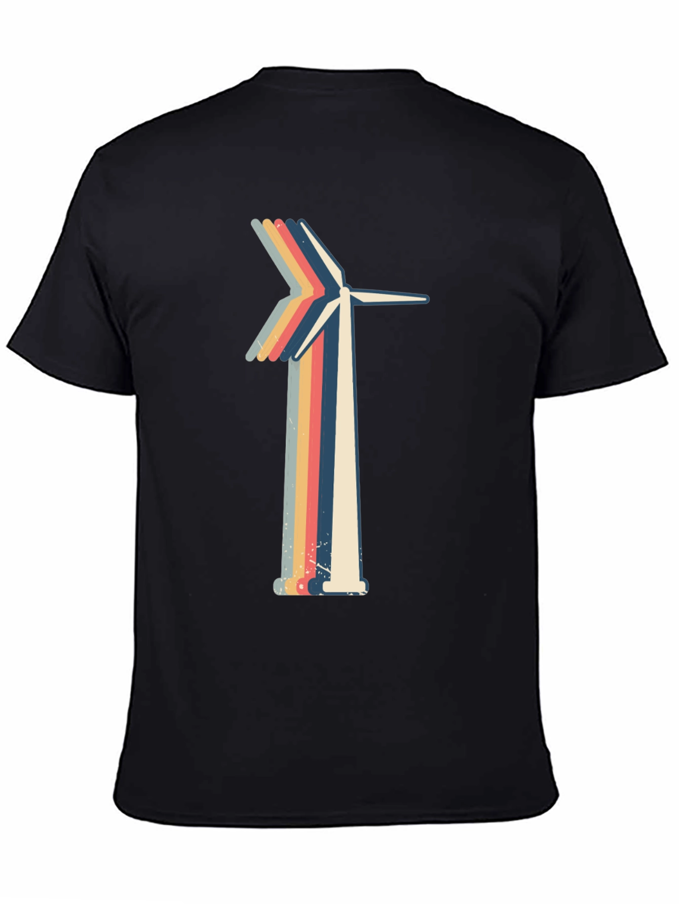 Retro Wind Turbine Graphic Tee - Black