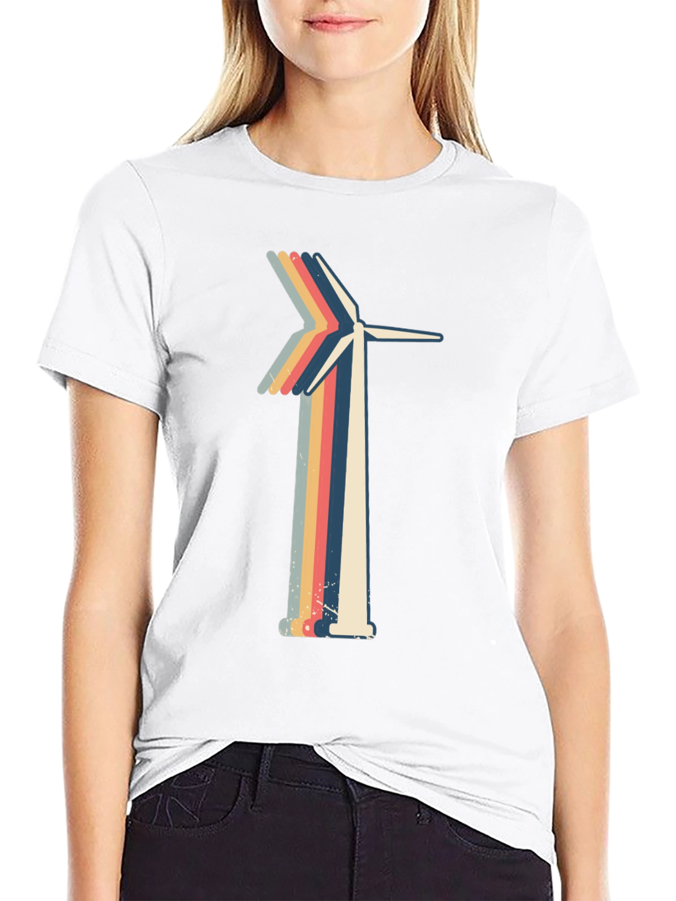 Retro Wind Turbine Graphic Tee - Black
