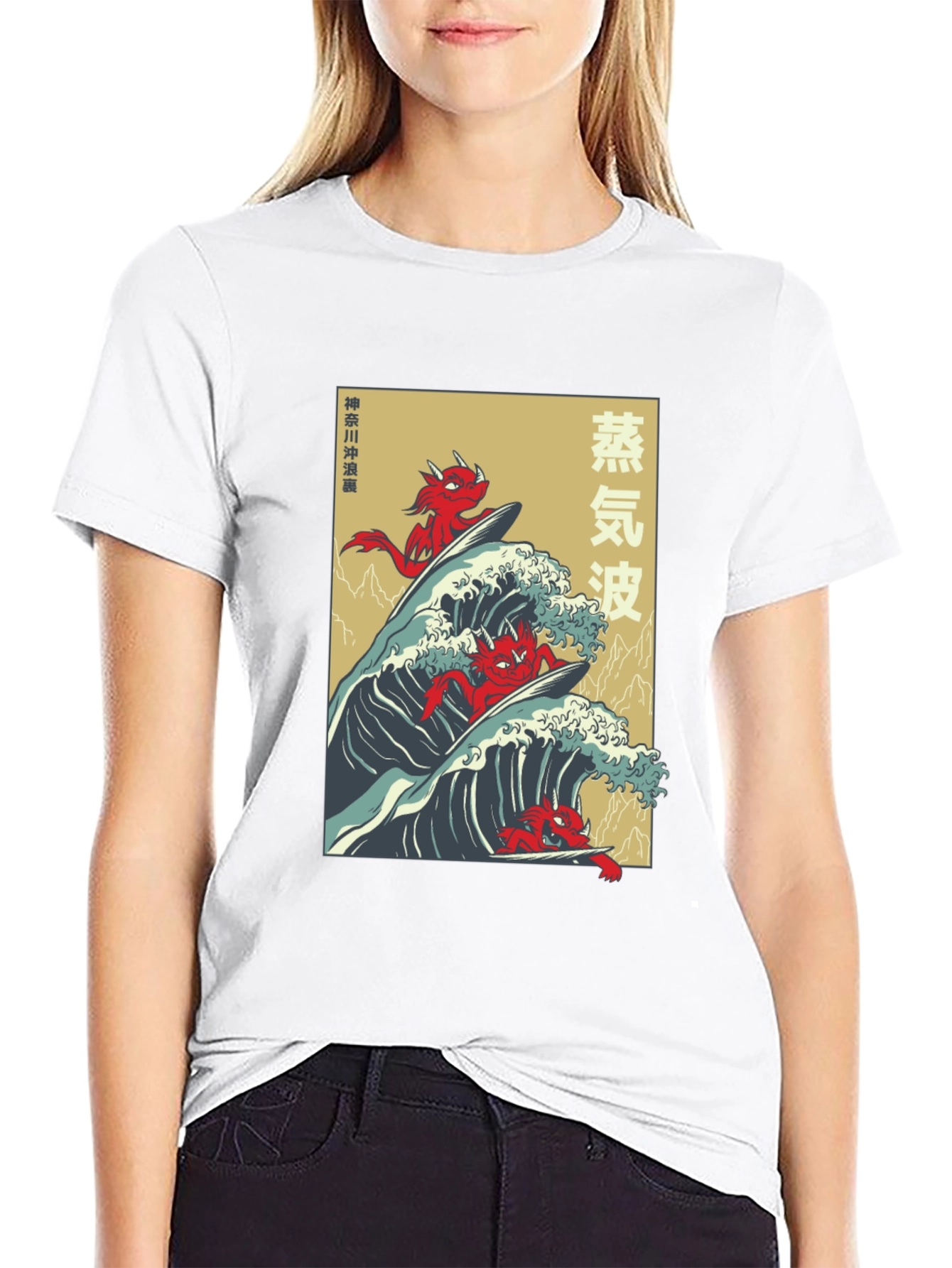 Japanese Vaporwave Devil Surfing T-Shirt