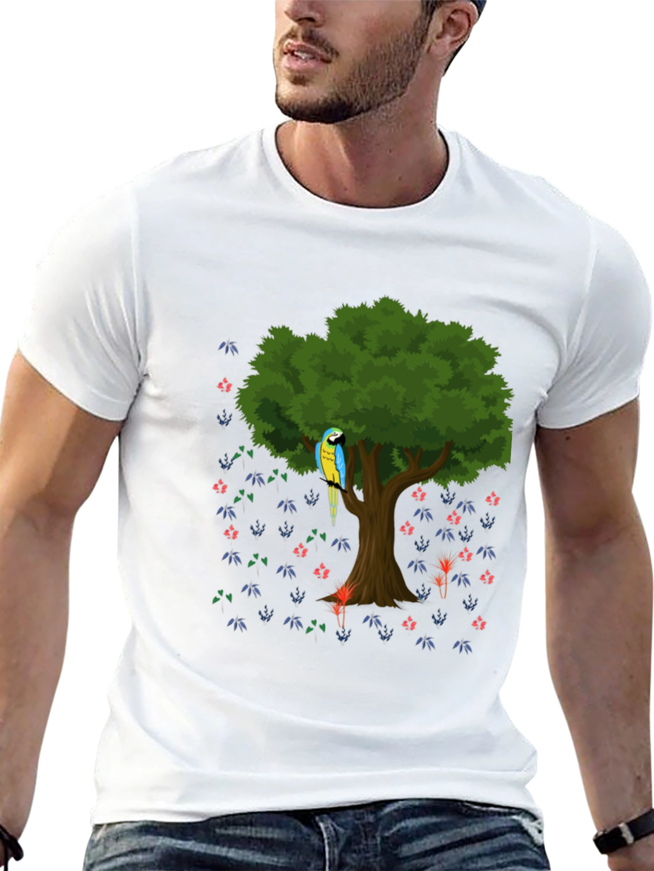 Parrot Tree Graphic Tee - Stylish Mens Casual Shirt