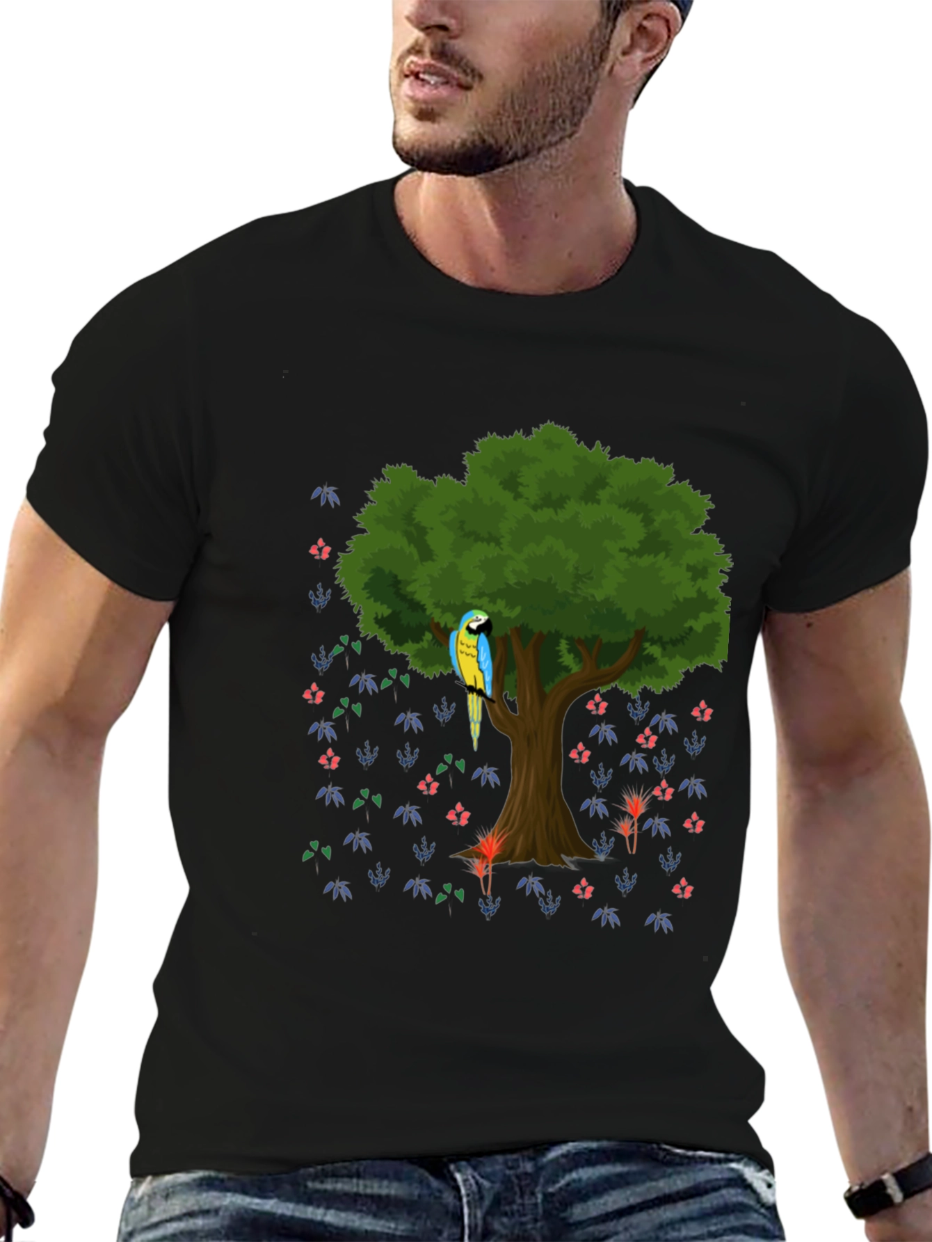 Parrot Tree Graphic Tee - Stylish Mens Casual Shirt