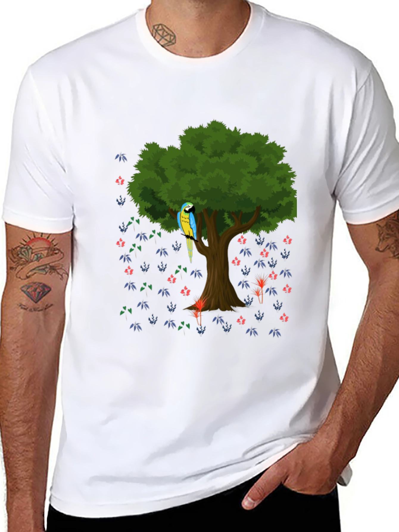 Parrot Tree Graphic Tee - Stylish Mens Casual Shirt
