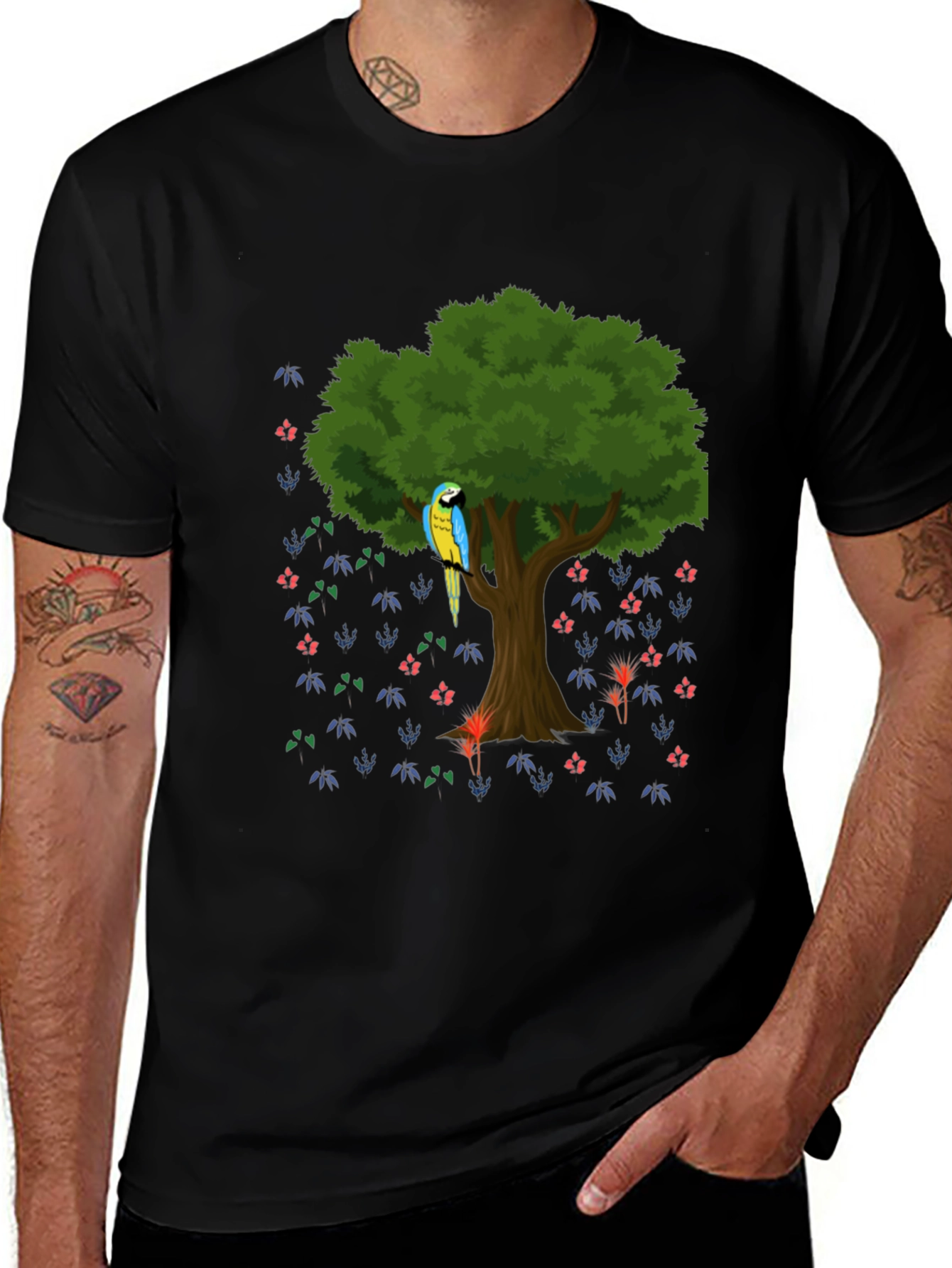 Parrot Tree Graphic Tee - Stylish Mens Casual Shirt