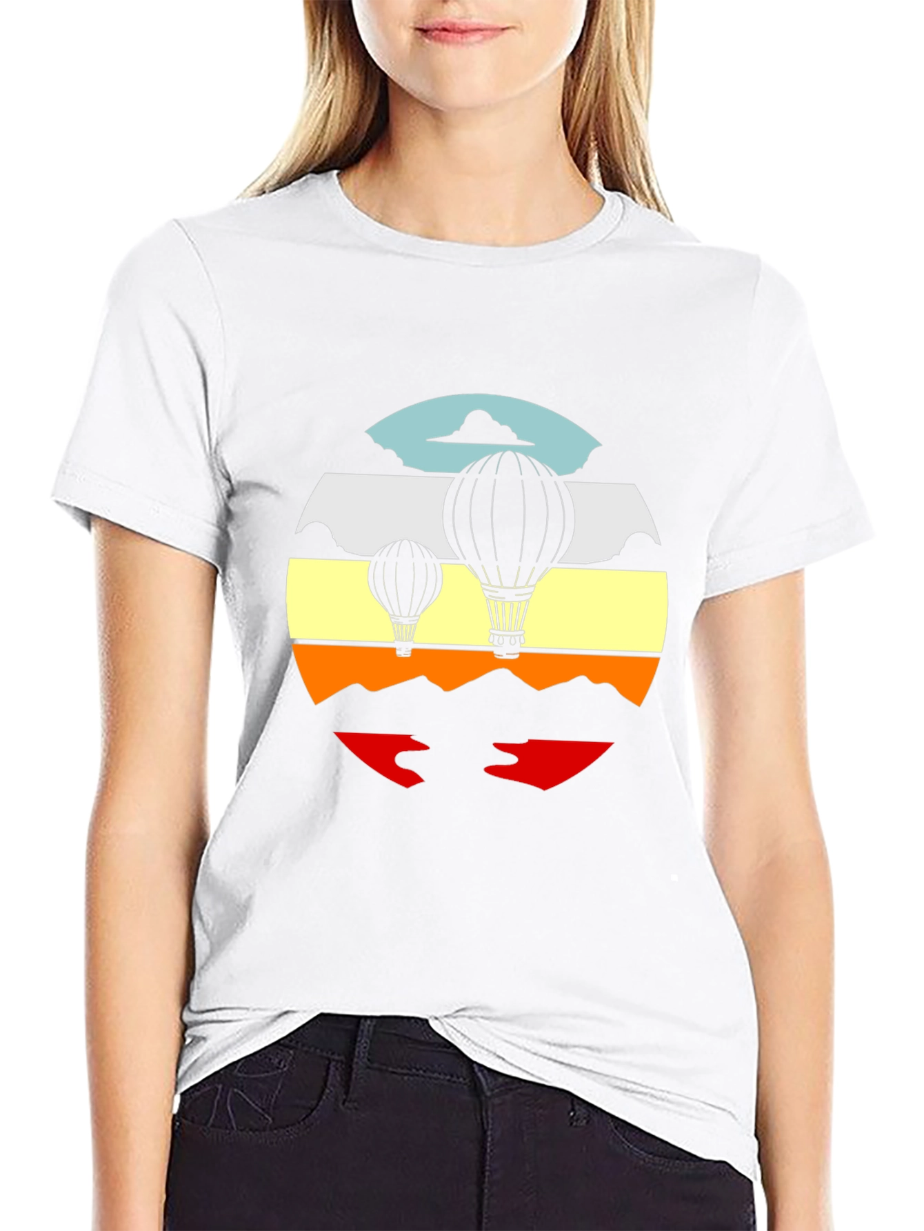 Retro Hot Air Balloon Graphic Tee - Black