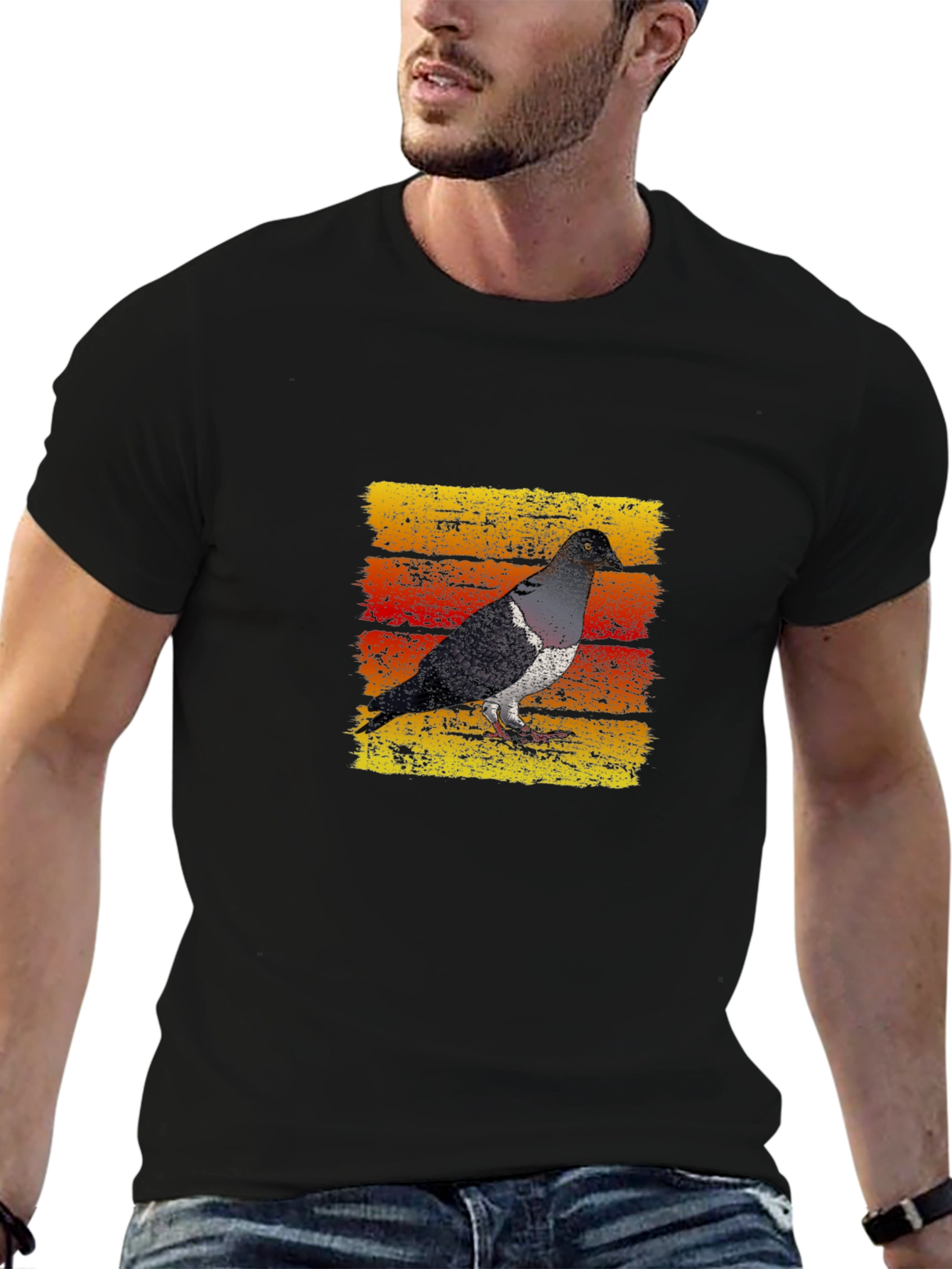 Retro Pigeon Graphic T-Shirt - Black