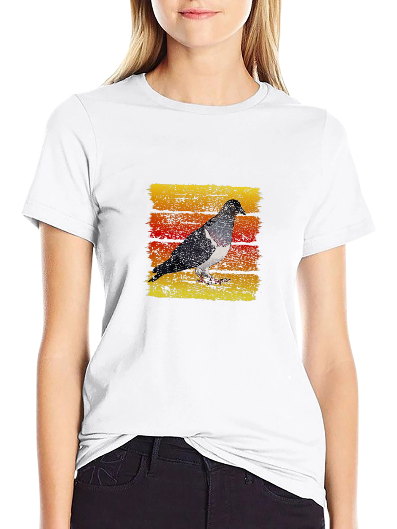 Retro Pigeon Graphic T-Shirt - Black