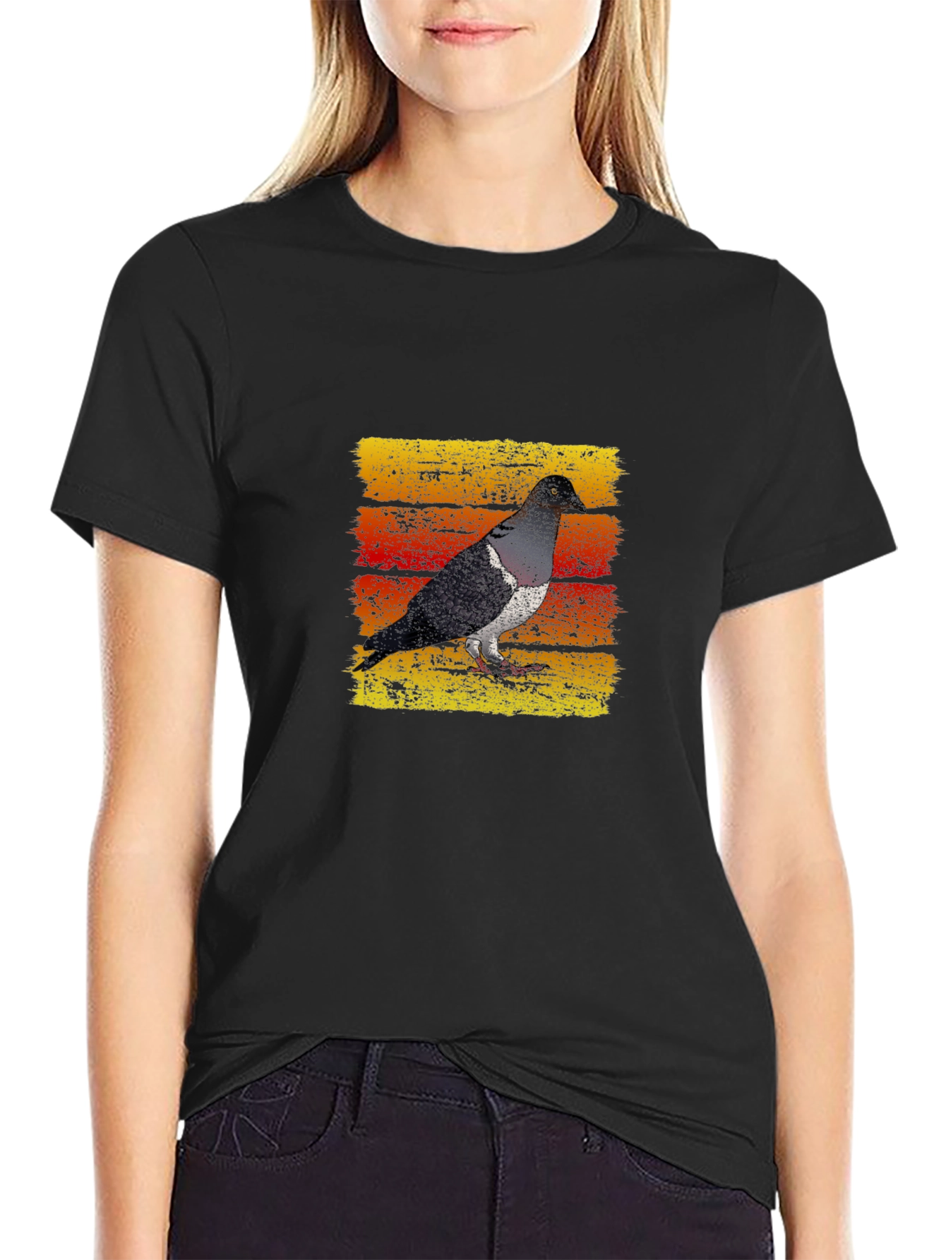 Retro Pigeon Graphic T-Shirt - Black