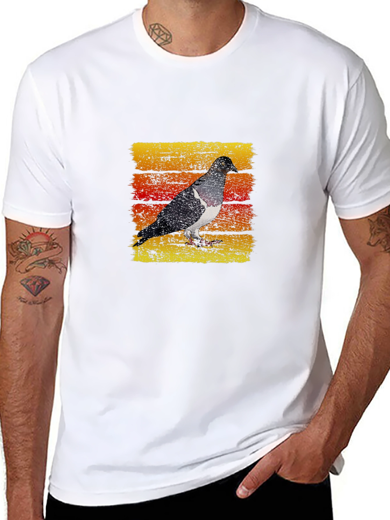 Retro Pigeon Graphic T-Shirt - Black
