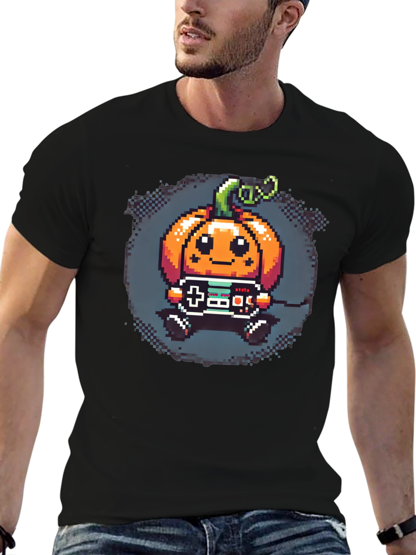 Pixel Pumpkin Gamer T-Shirt - Spooky Season Fun!